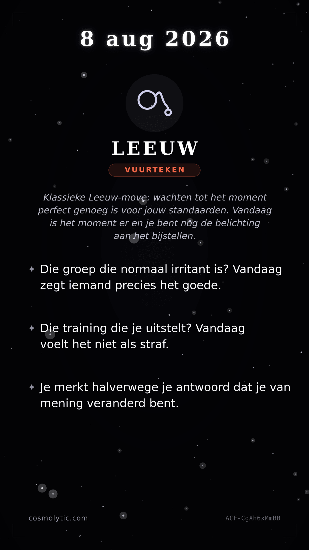 Leeuw daghoroscoop kaart voor 8 augustus 2026