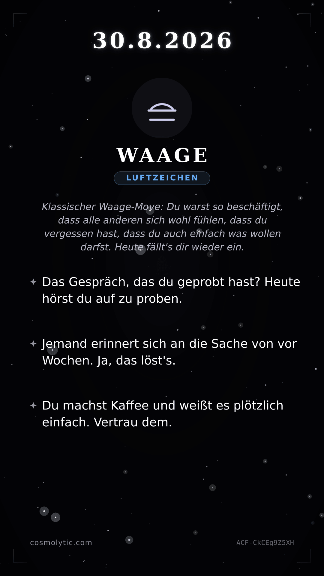 Waage Tageshoroskop-Karte für 30. August 2026