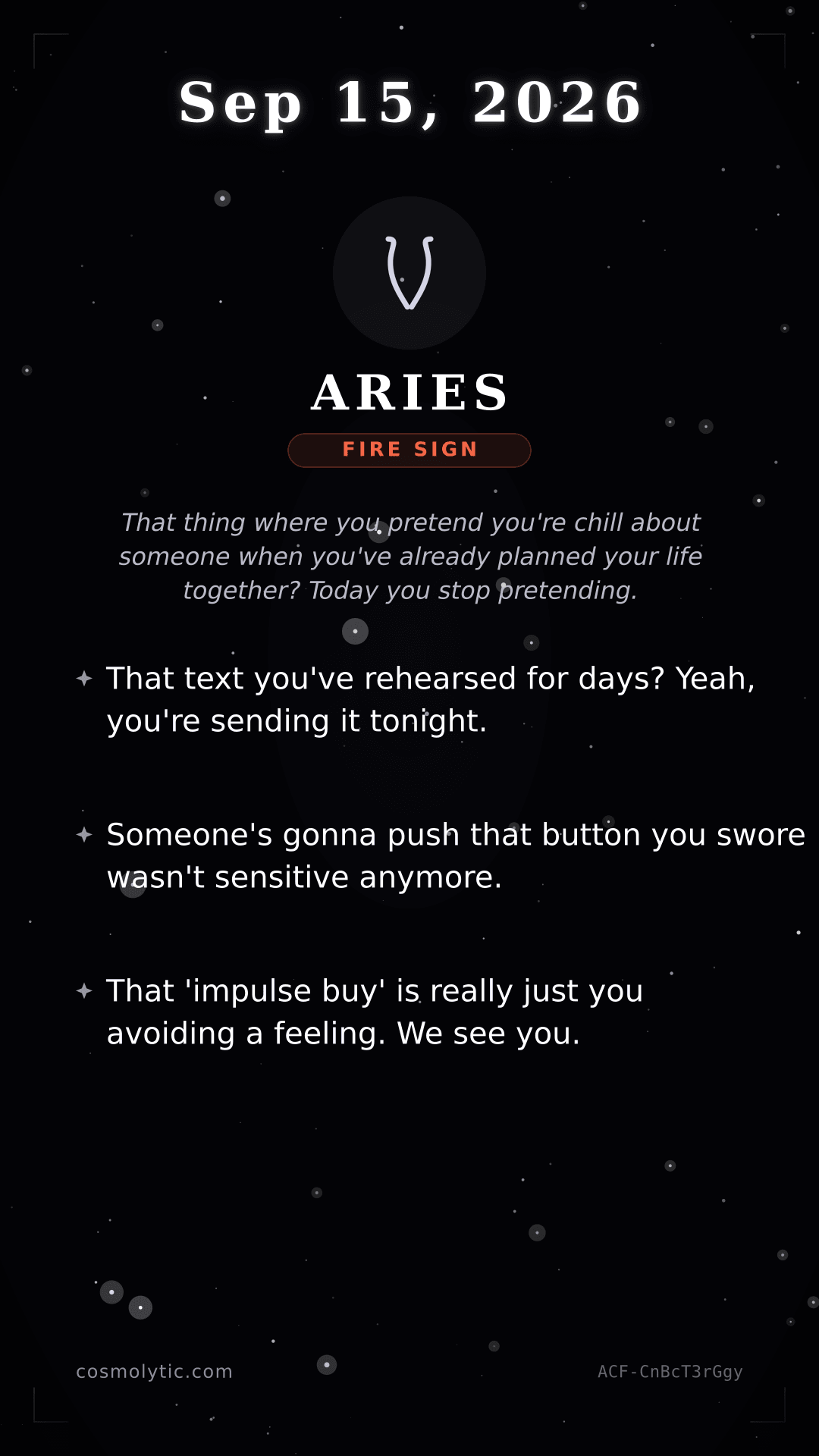 Aries daily horoscope card for September 15, 2026