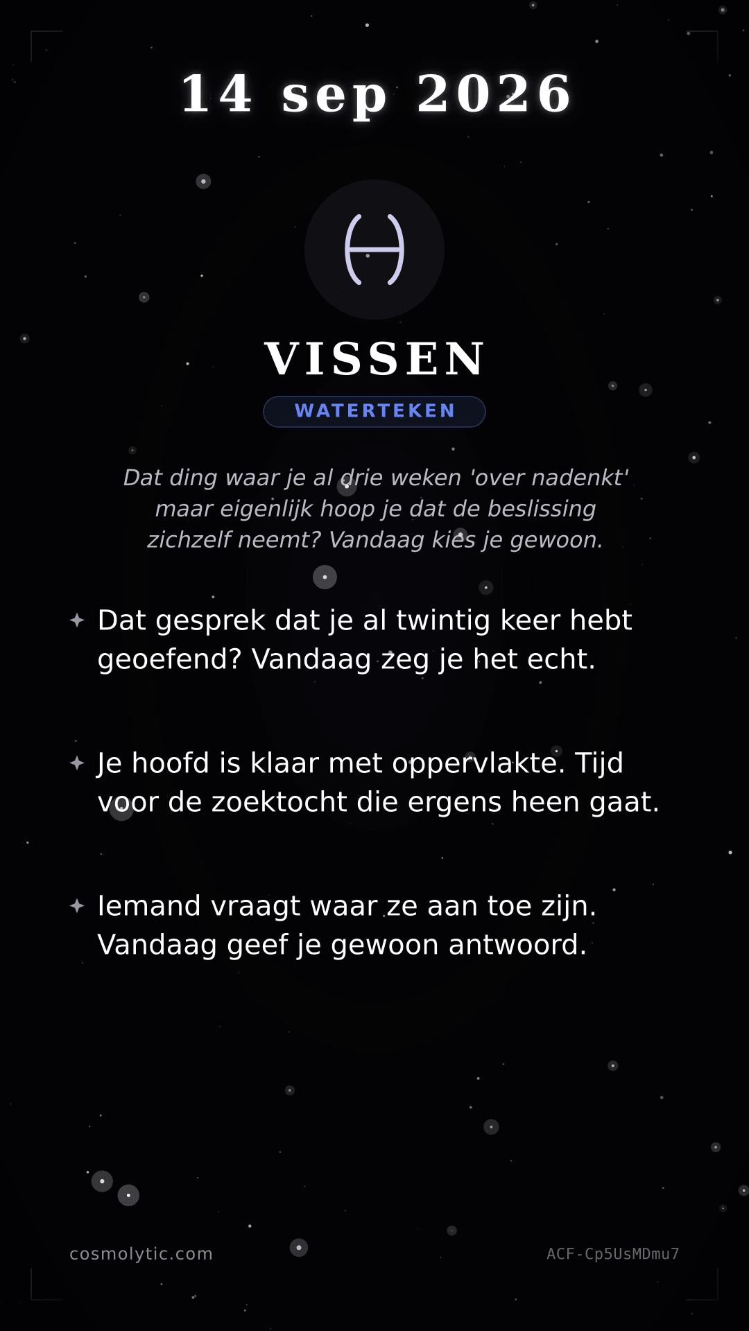 Vissen daghoroscoop kaart voor 14 september 2026