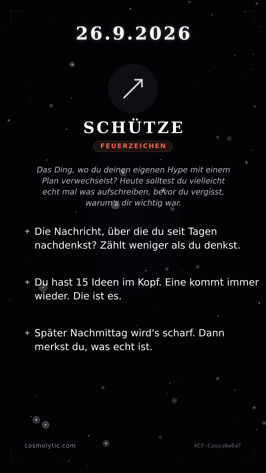 Schütze Tageshoroskop-Karte für 26. September 2026