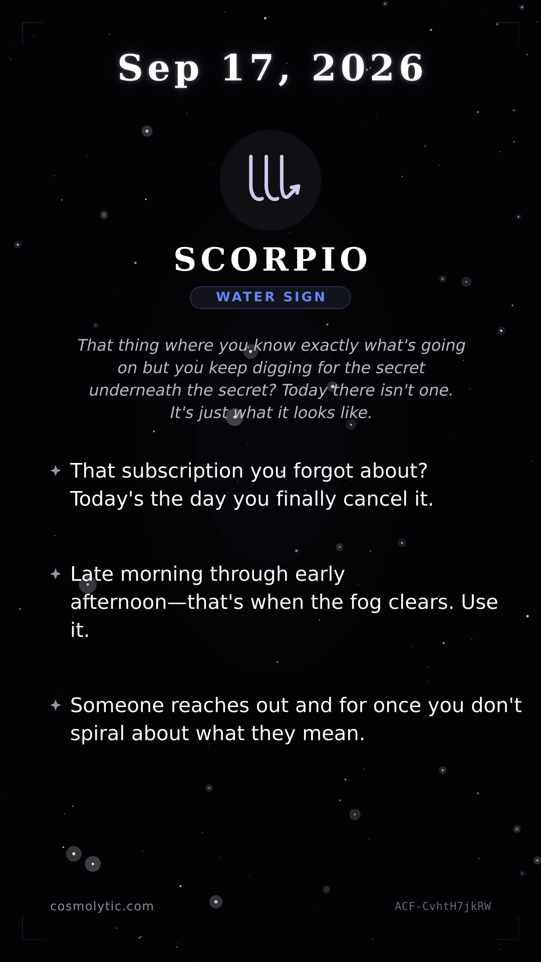 Scorpio daily horoscope card for Yesterday