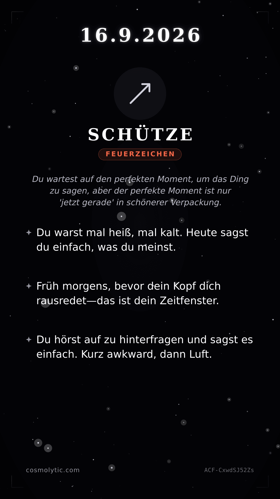 Schütze Tageshoroskop-Karte für 16. September 2026