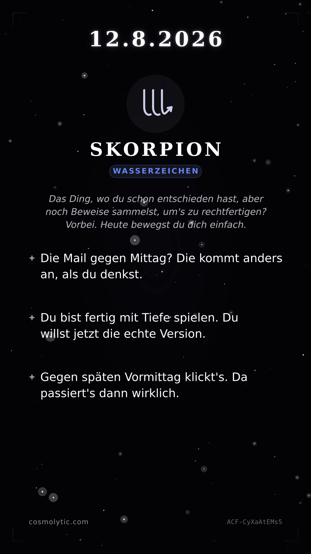Skorpion Tageshoroskop-Karte für 12. August 2026