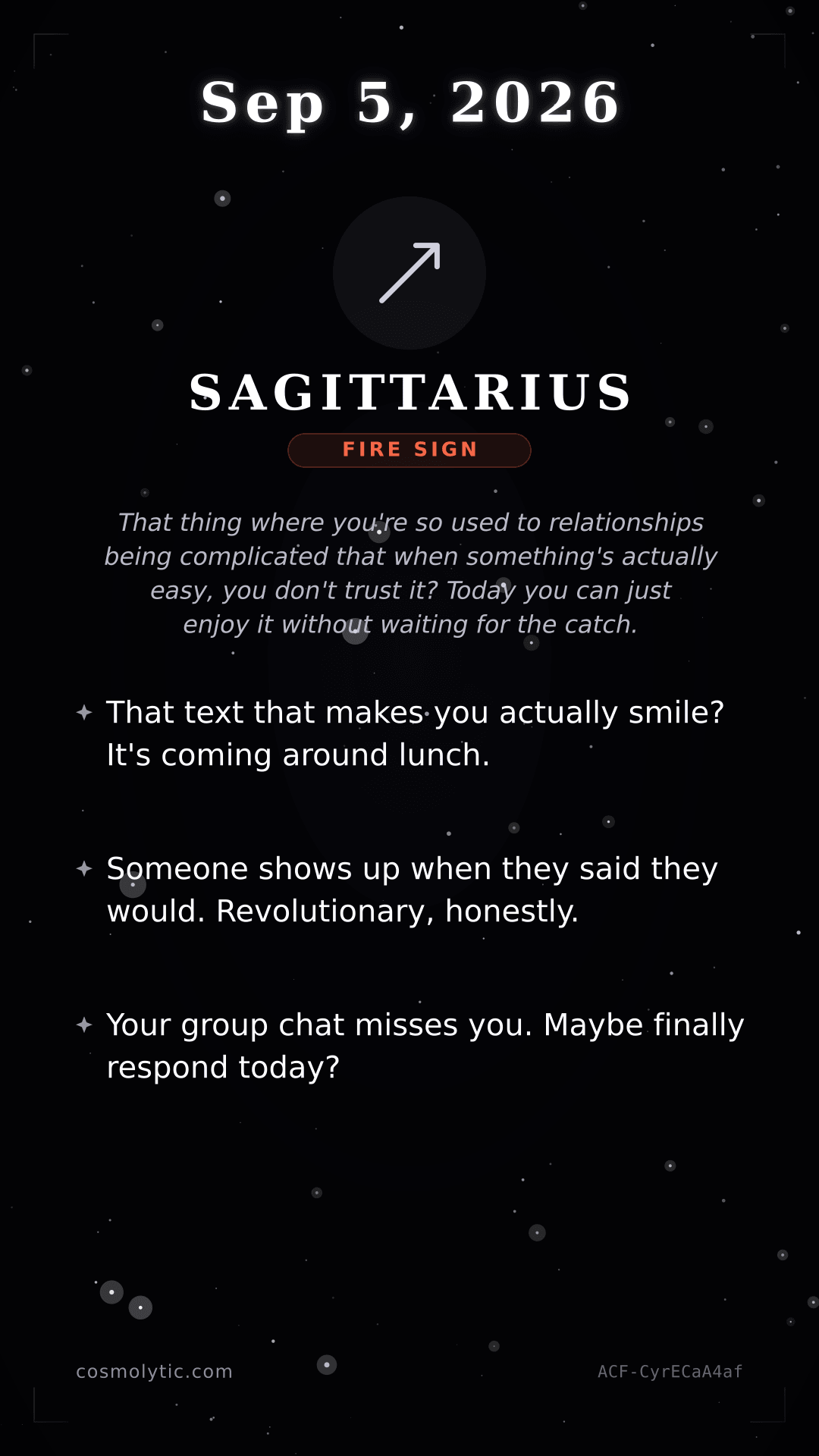 Sagittarius daily horoscope card for September 5, 2026