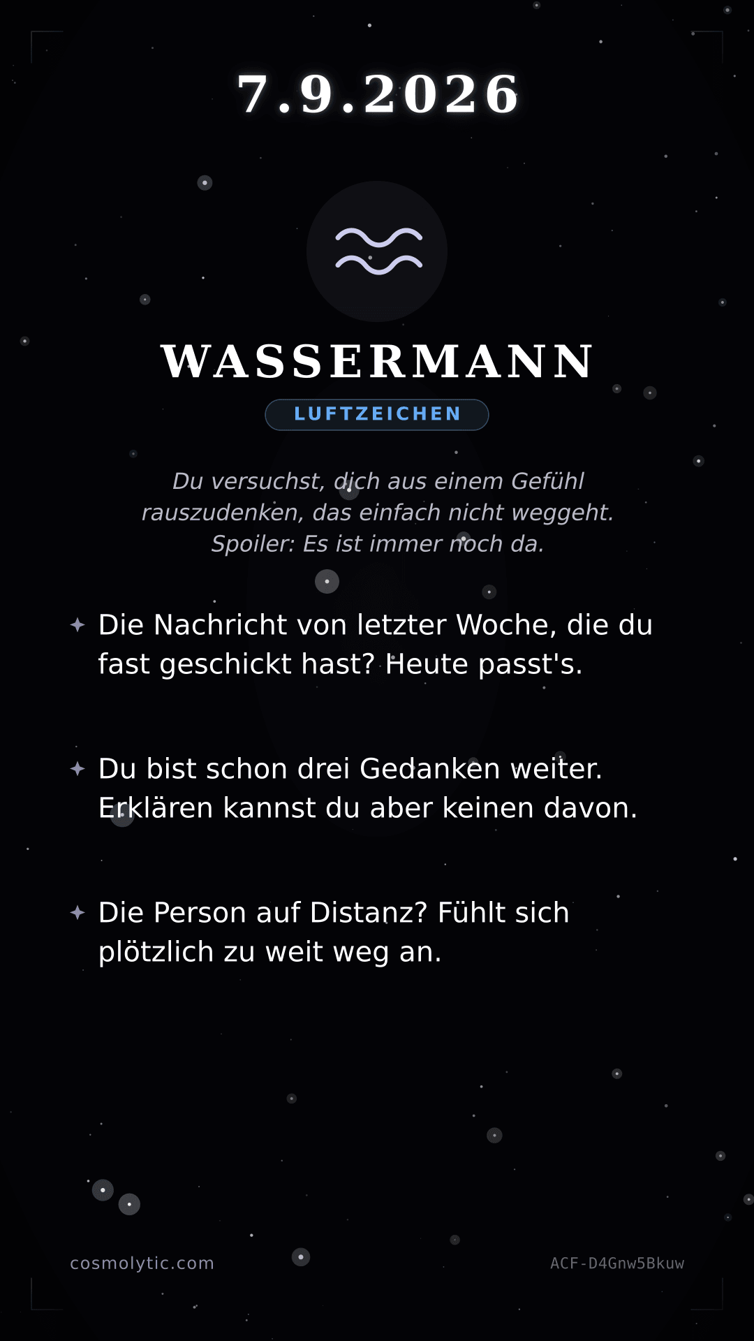 Wassermann Tageshoroskop-Karte für 7. September 2026