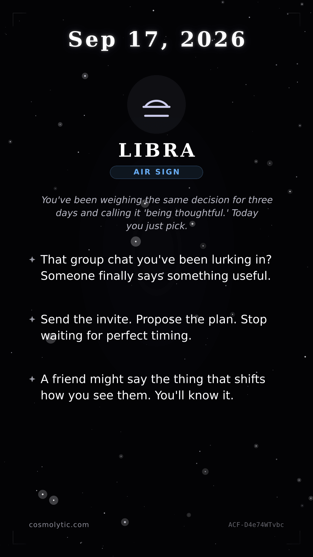 Libra daily horoscope card for Yesterday