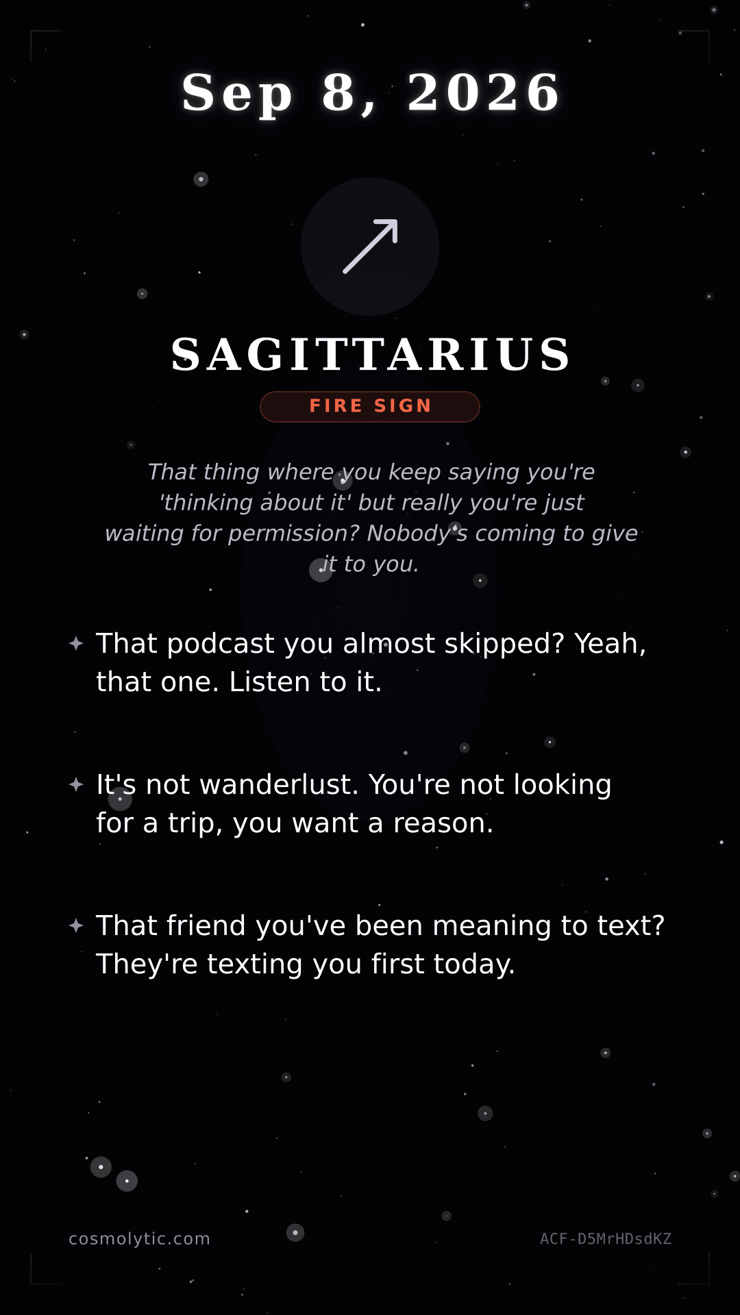 Sagittarius daily horoscope card for September 8, 2026