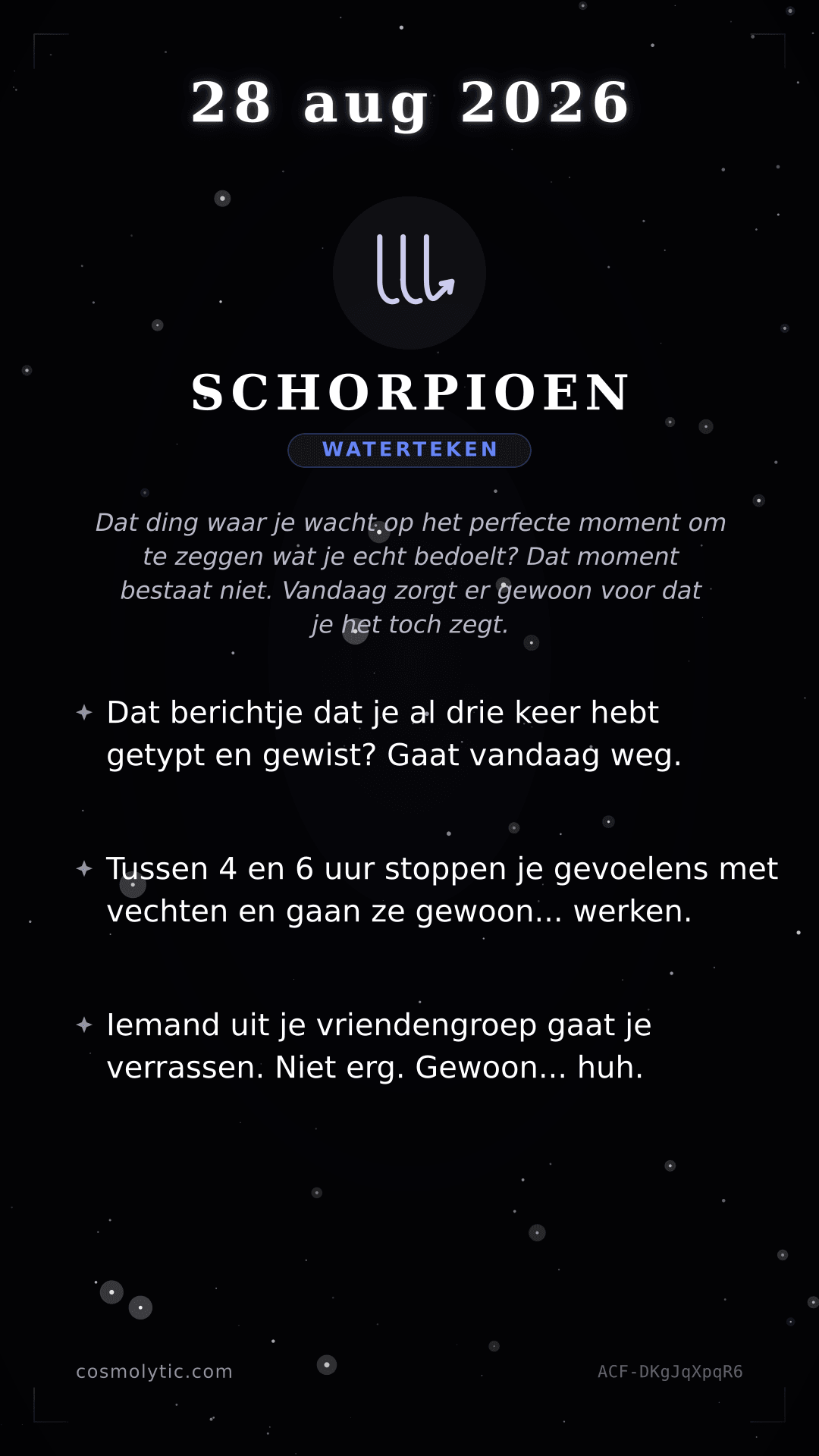 Schorpioen daghoroscoop kaart voor 28 augustus 2026