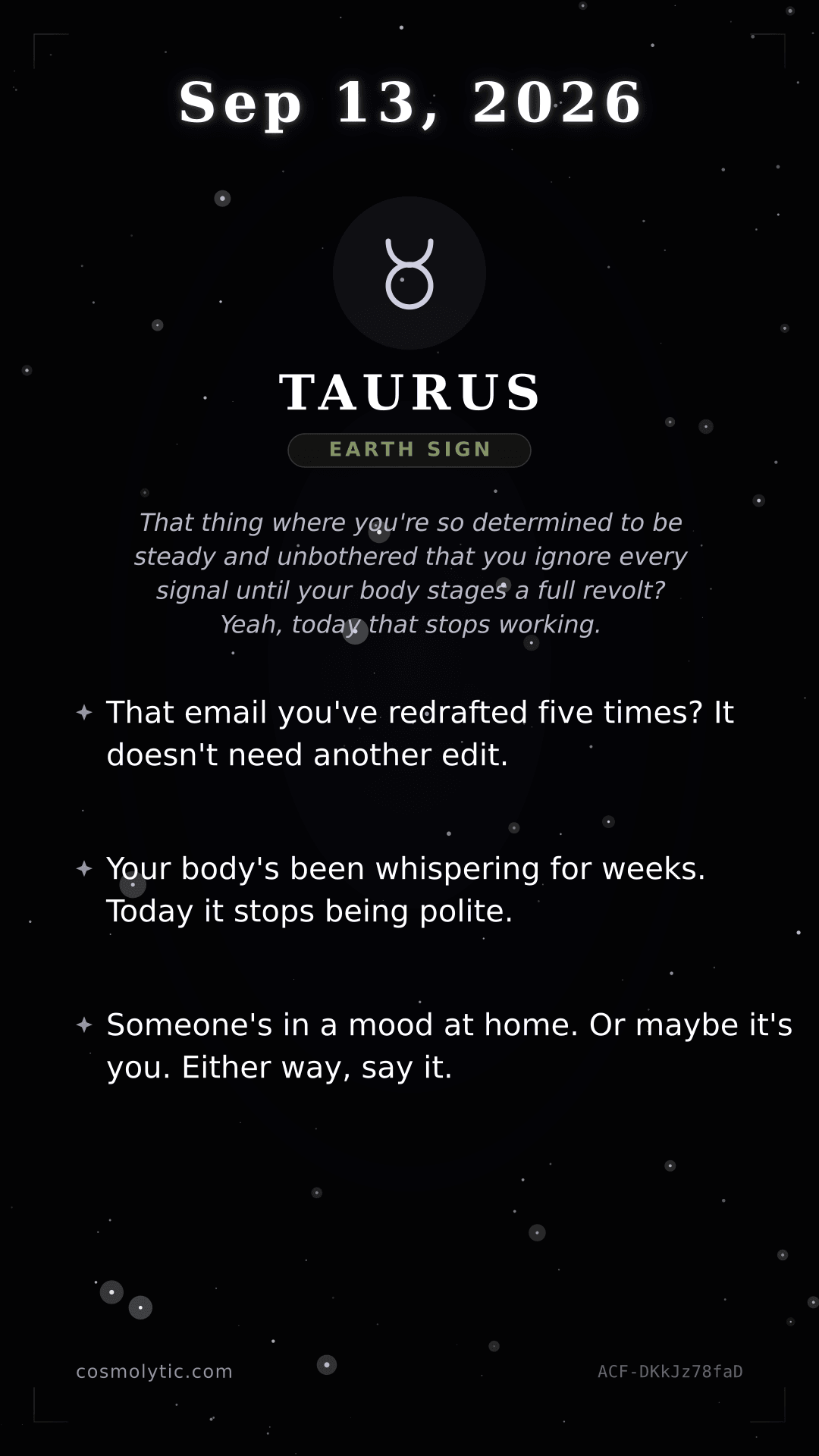 Taurus daily horoscope card for September 13, 2026