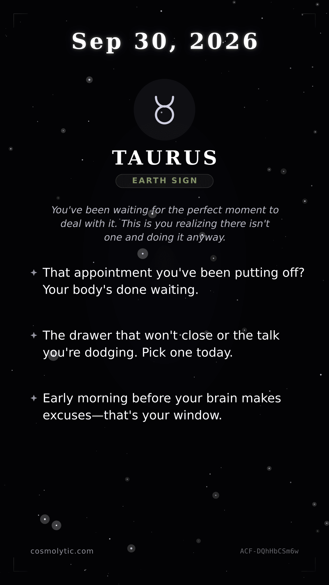Taurus daily horoscope card for September 30, 2026