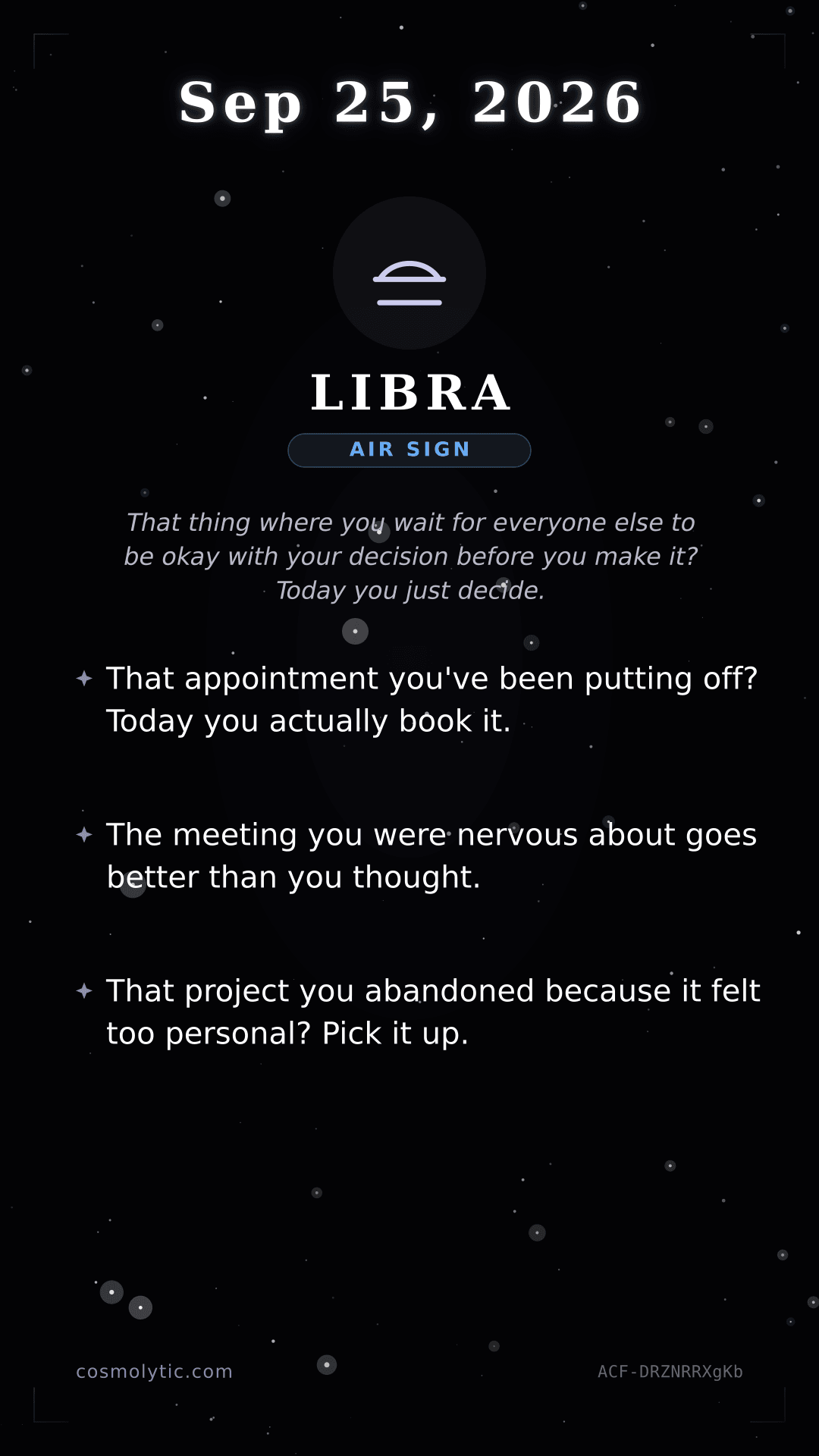 Libra daily horoscope card for September 25, 2026
