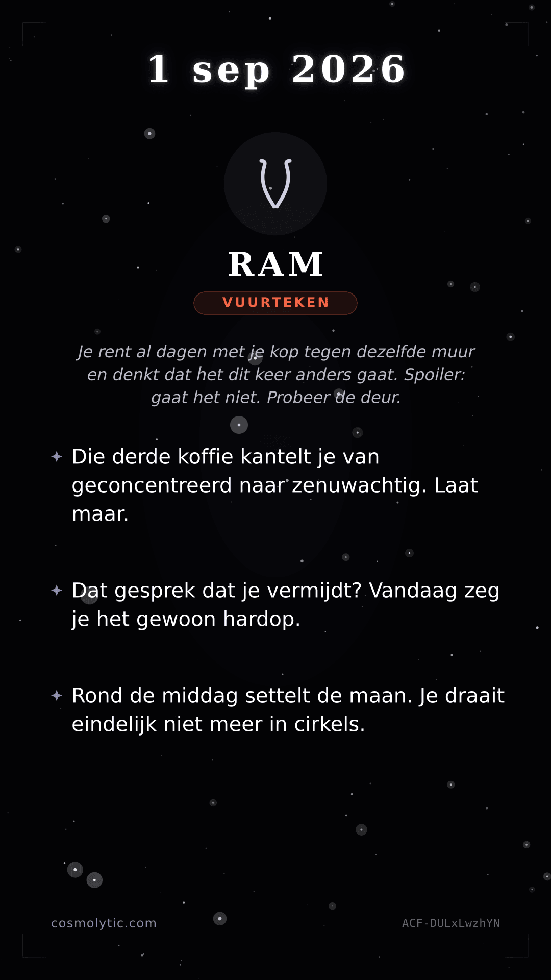 Ram daghoroscoop kaart voor 1 september 2026