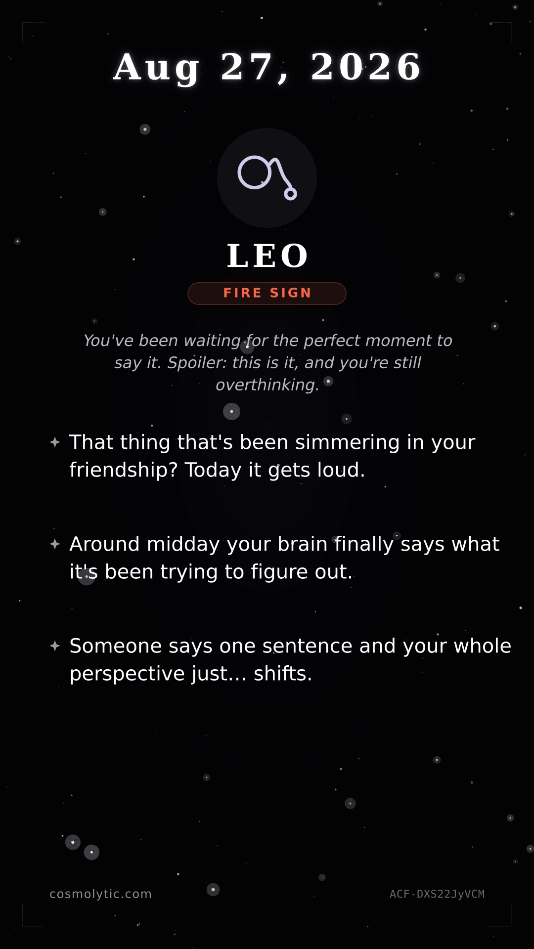 Leo daily horoscope card for August 27, 2026