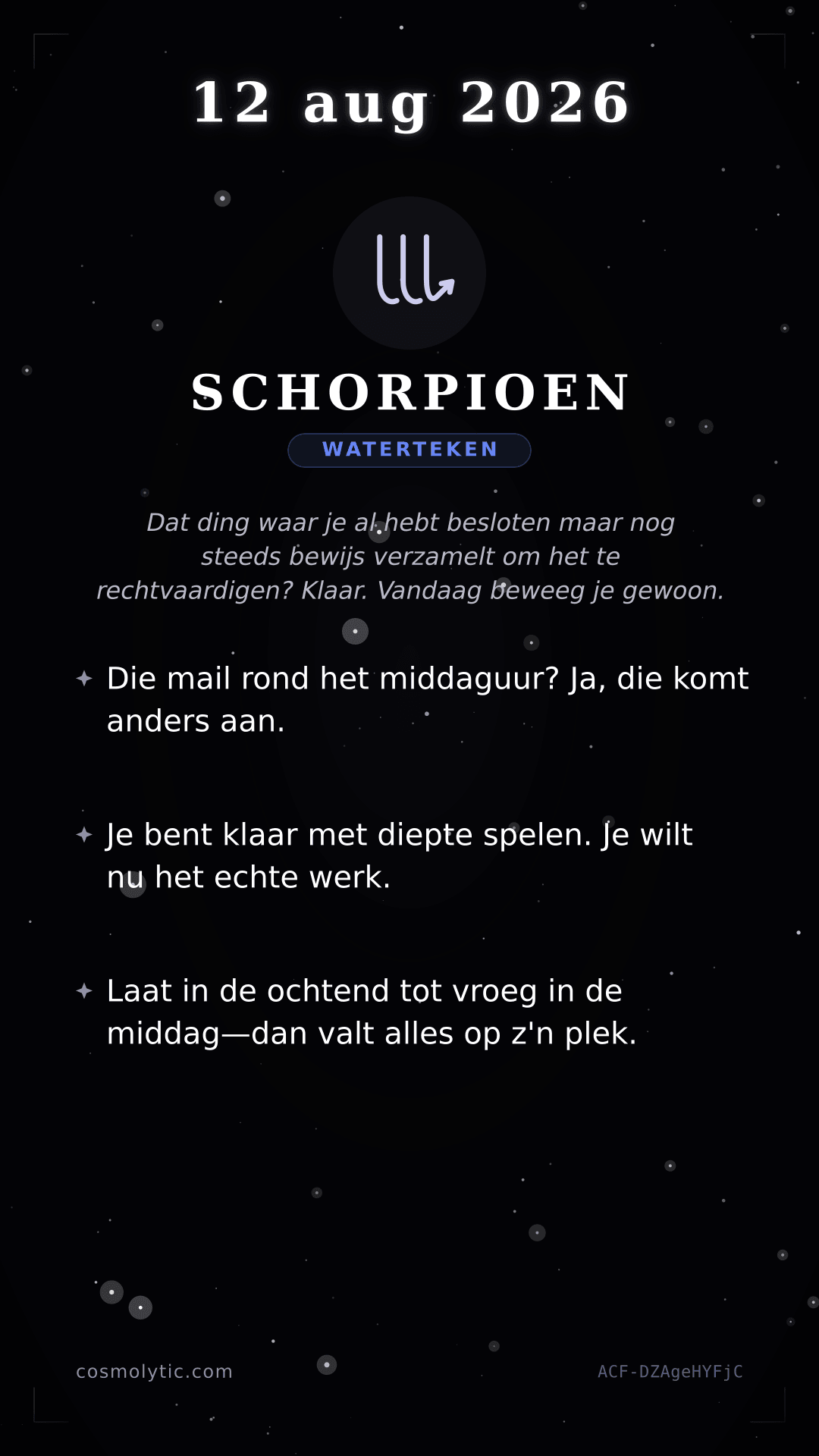 Schorpioen daghoroscoop kaart voor 12 augustus 2026