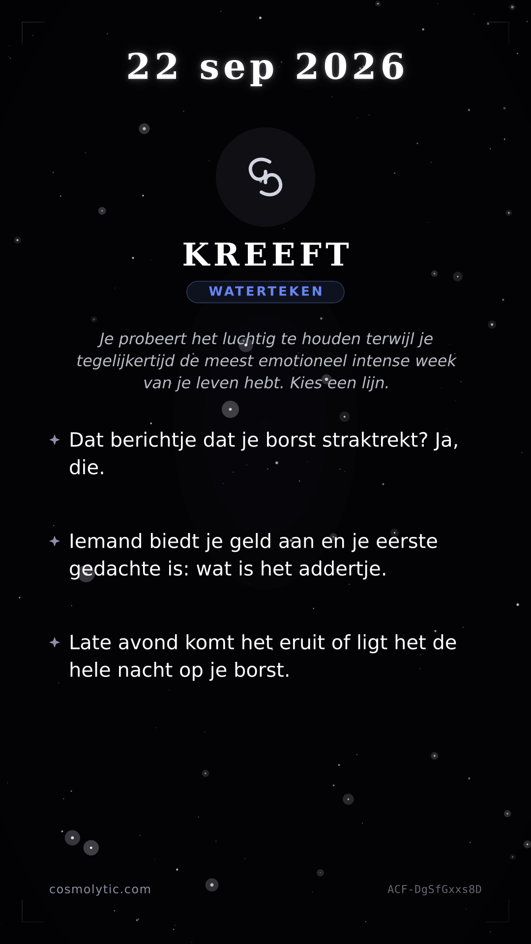 Kreeft daghoroscoop kaart voor 22 september 2026