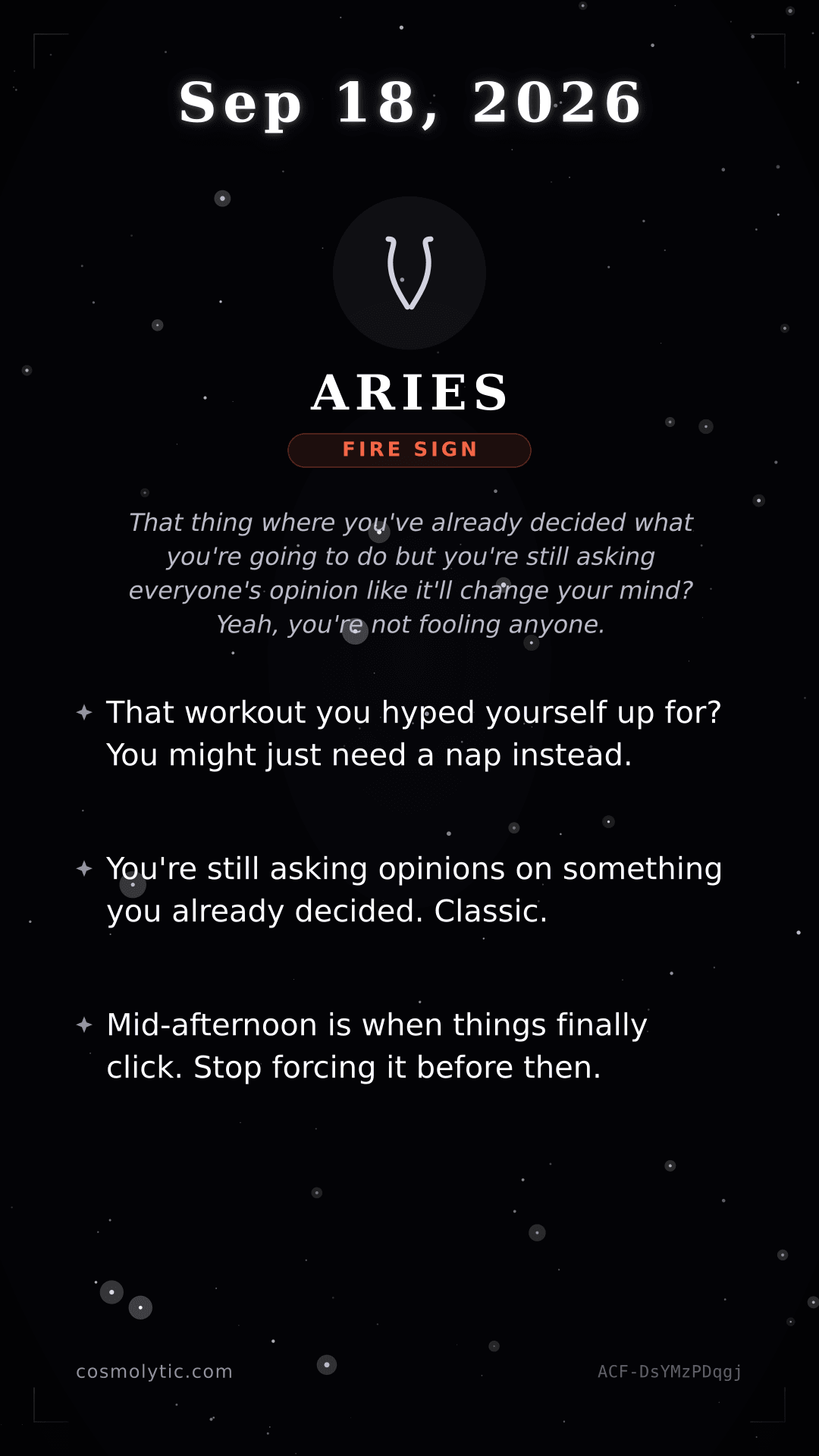 Aries daily horoscope card for September 18, 2026
