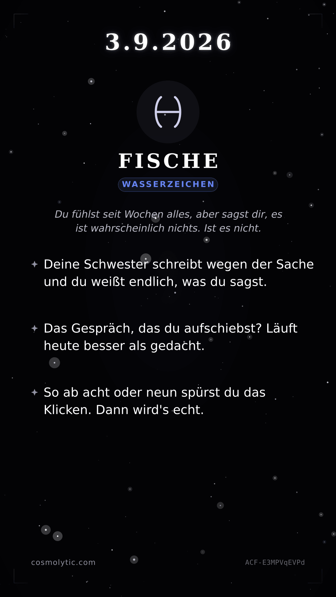 Fische Tageshoroskop-Karte für 3. September 2026