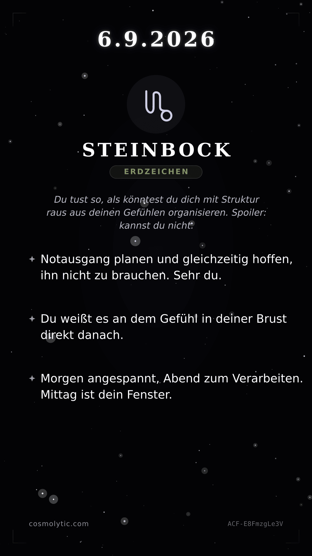 Steinbock Tageshoroskop-Karte für 6. September 2026