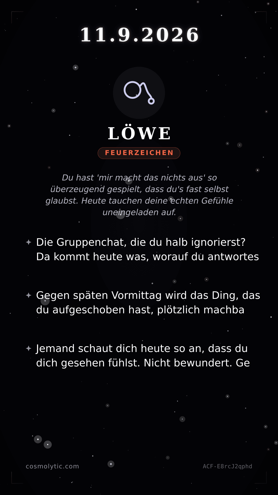 Löwe Tageshoroskop-Karte für 11. September 2026