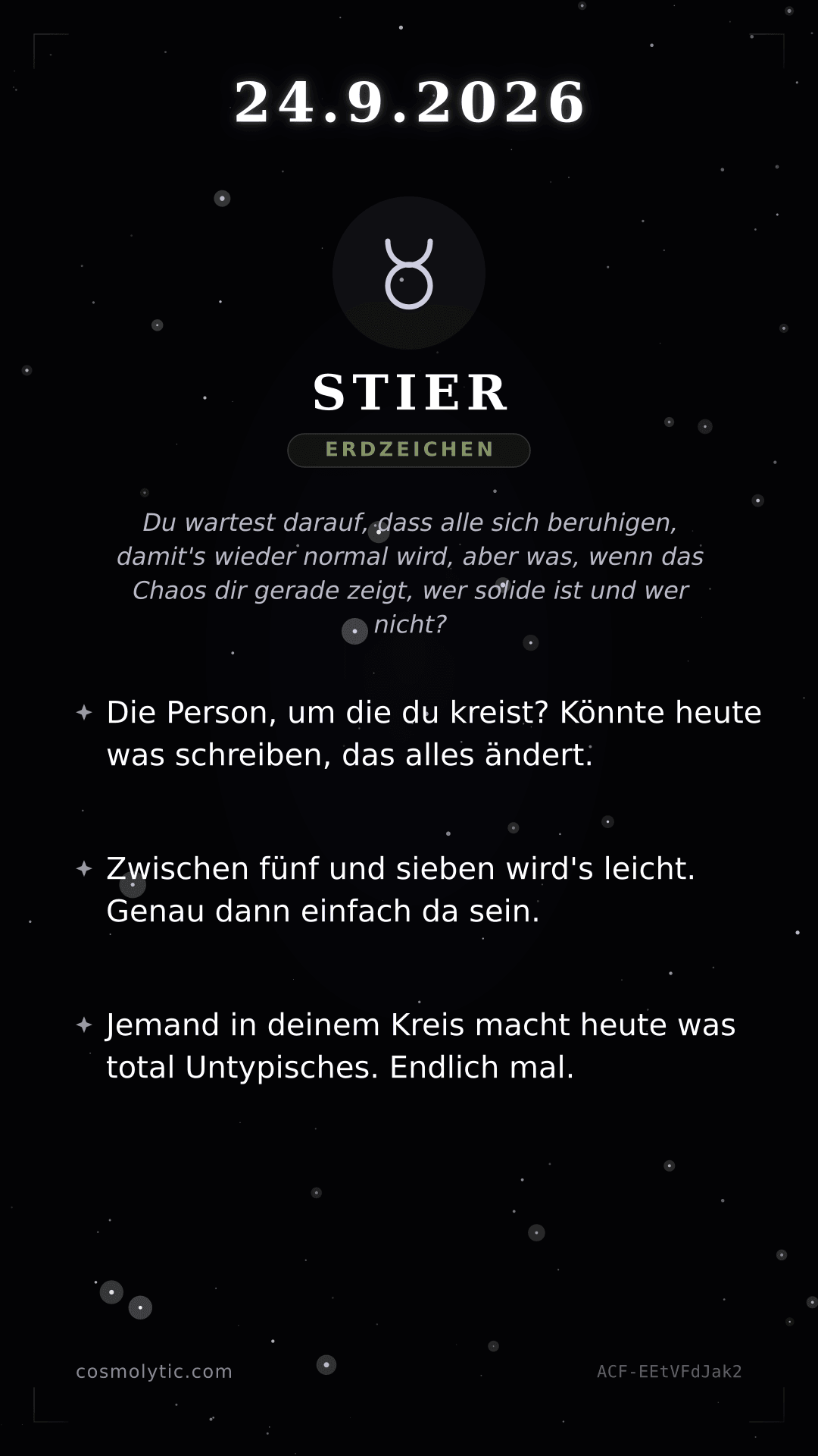 Stier Tageshoroskop-Karte für 24. September 2026