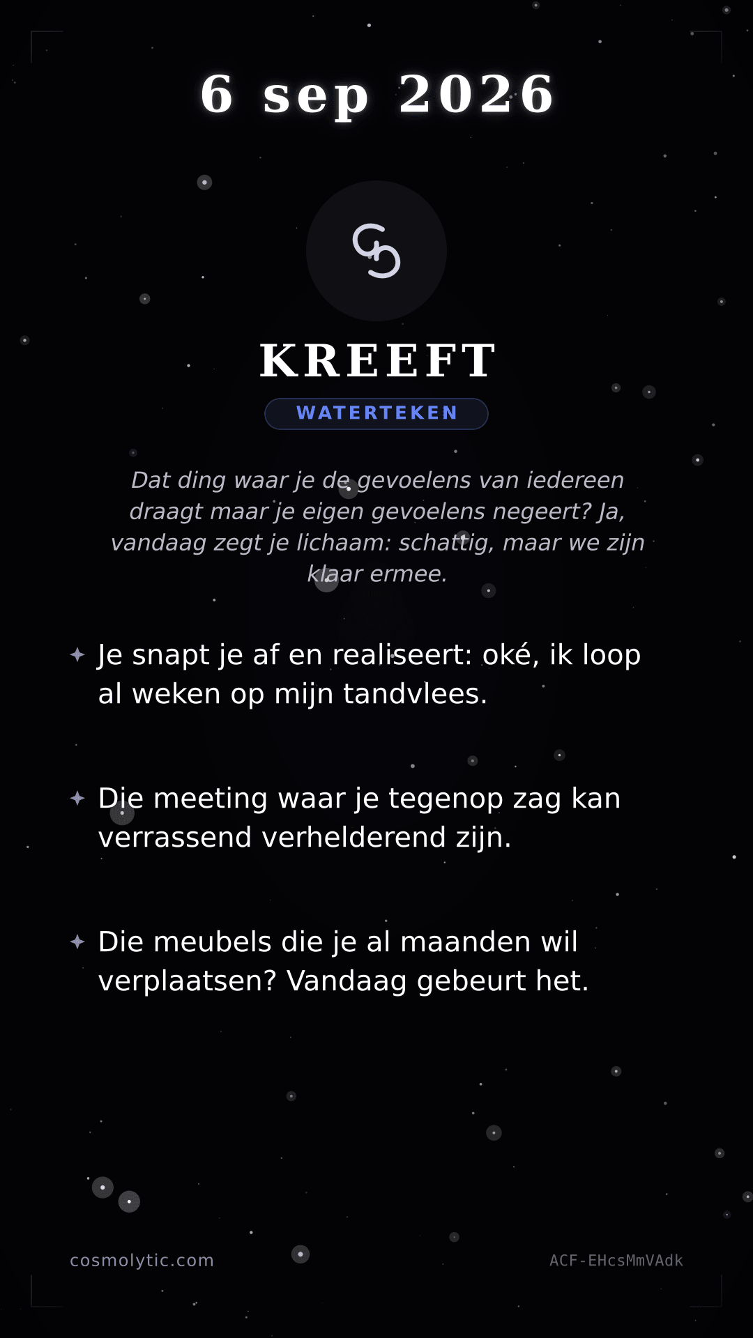 Kreeft daghoroscoop kaart voor 6 september 2026