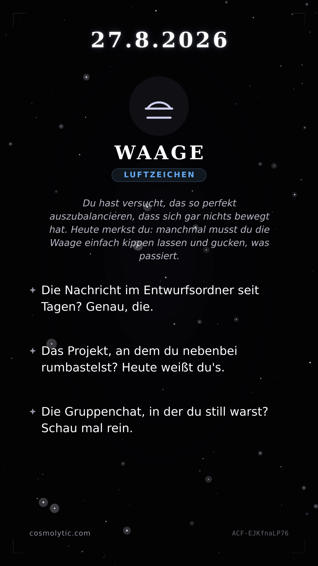 Waage Tageshoroskop-Karte für 27. August 2026