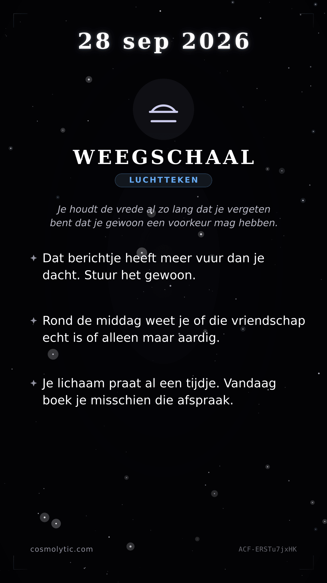 Weegschaal daghoroscoop kaart voor 28 september 2026