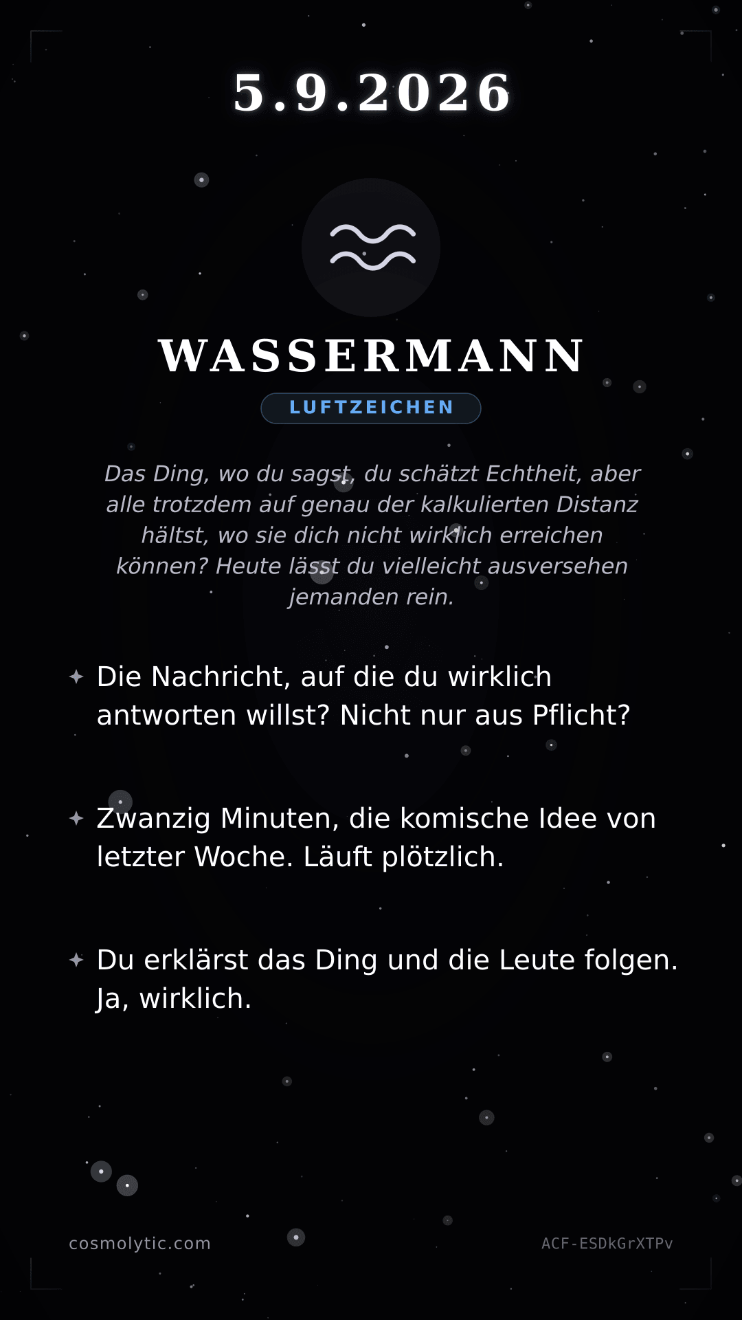 Wassermann Tageshoroskop-Karte für 5. September 2026