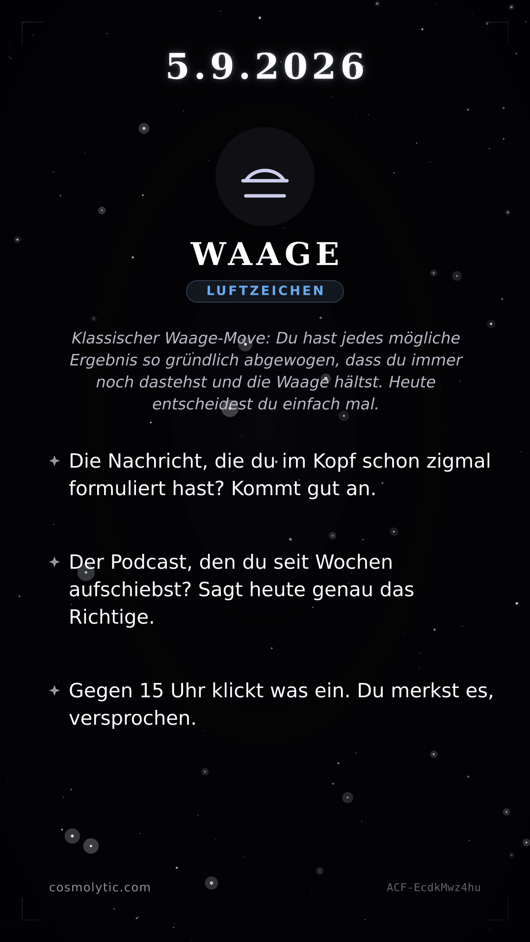 Waage Tageshoroskop-Karte für 5. September 2026