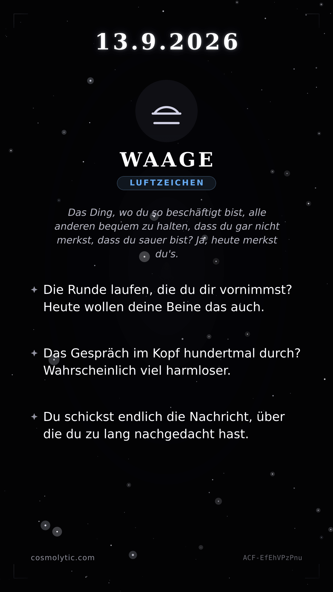 Waage Tageshoroskop-Karte für 13. September 2026