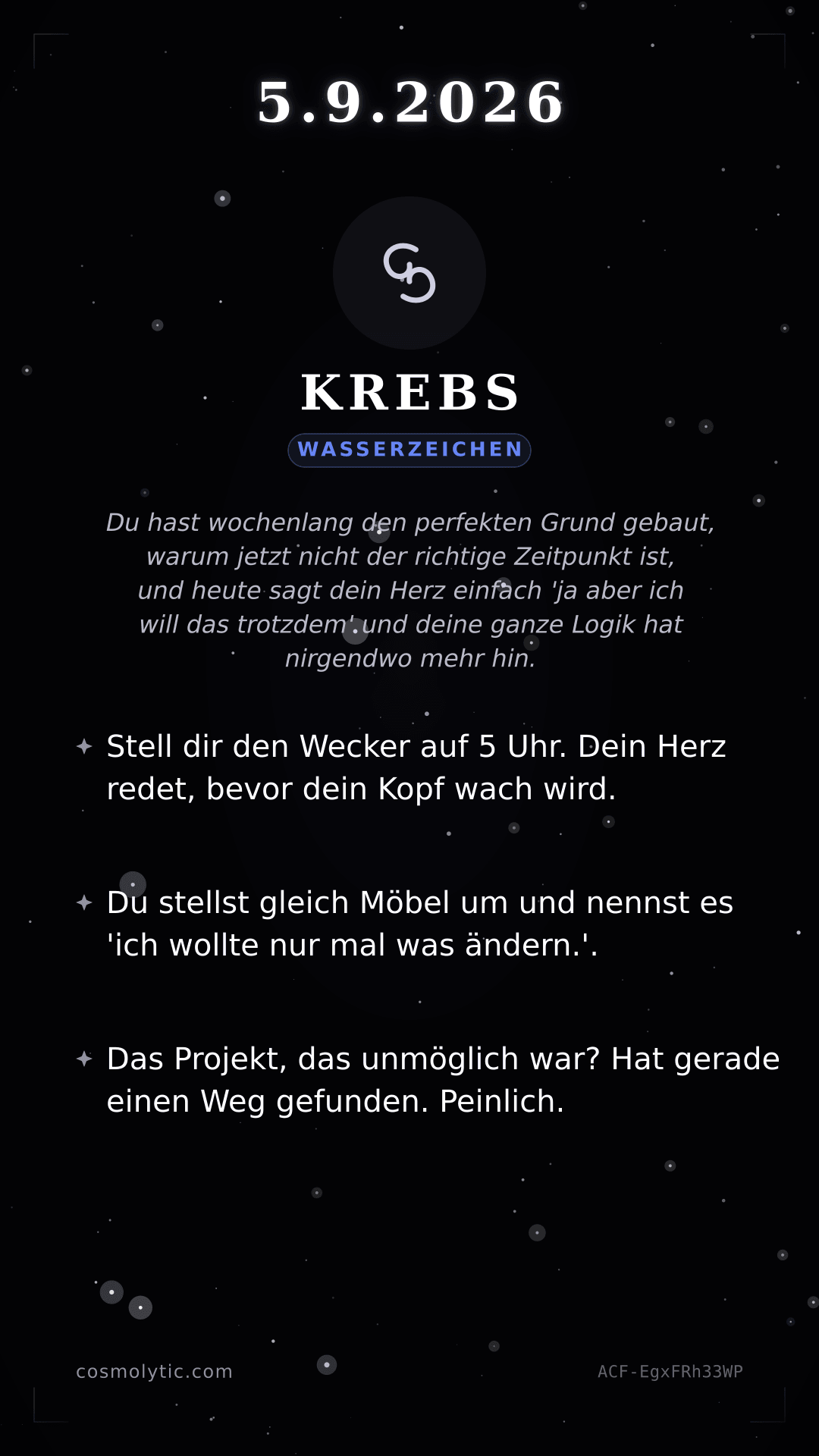 Krebs Tageshoroskop-Karte für 5. September 2026