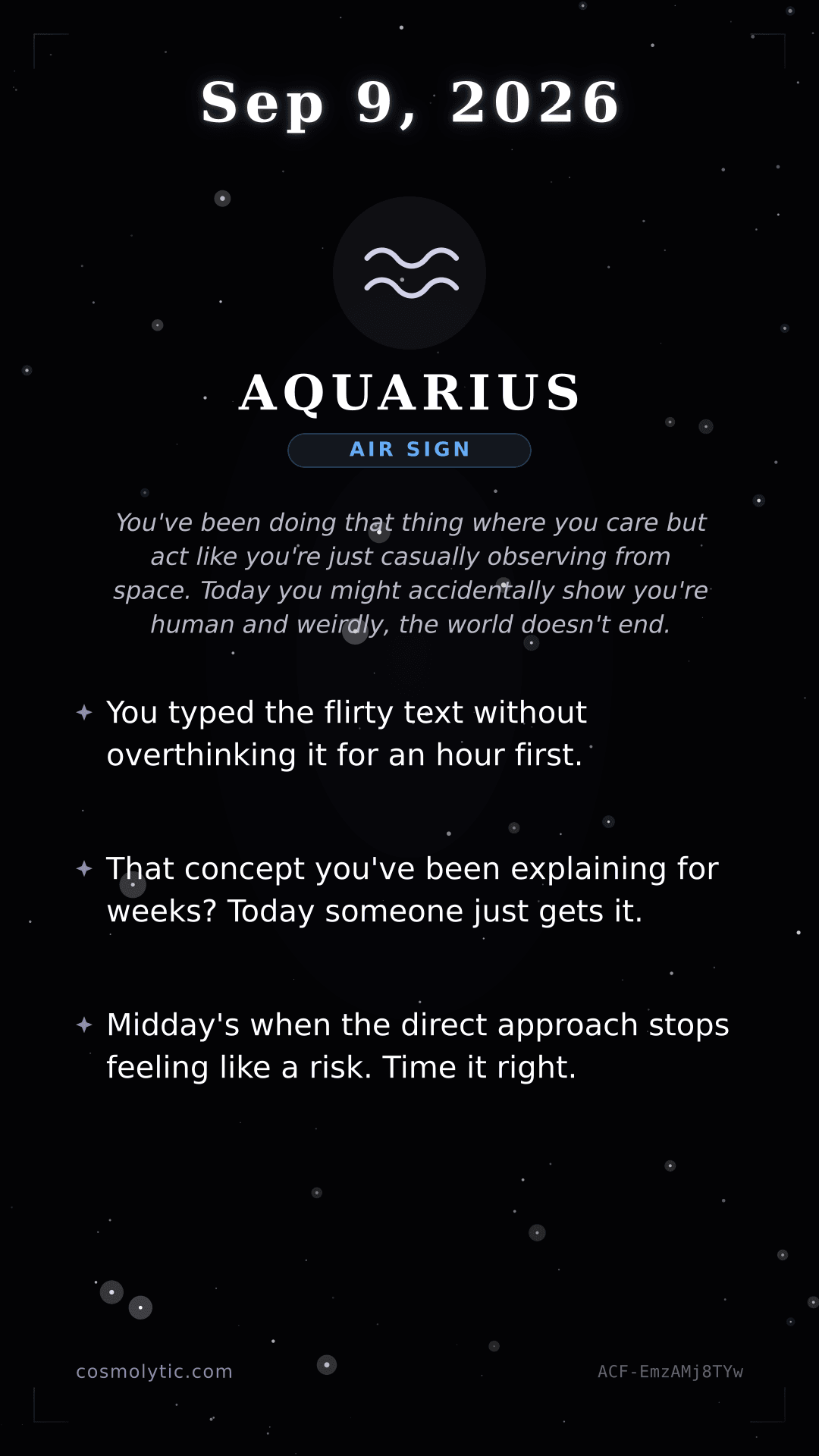 Aquarius daily horoscope card for September 9, 2026