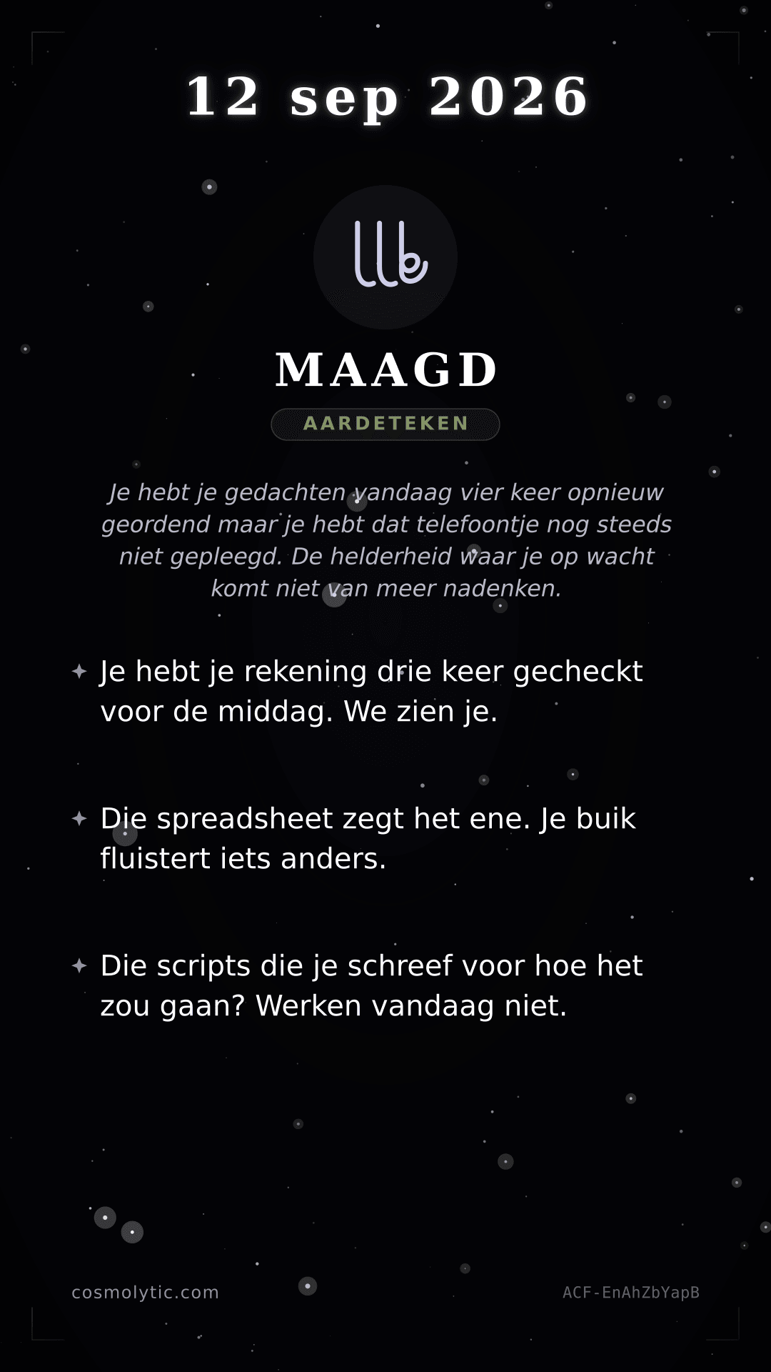 Maagd daghoroscoop kaart voor 12 september 2026