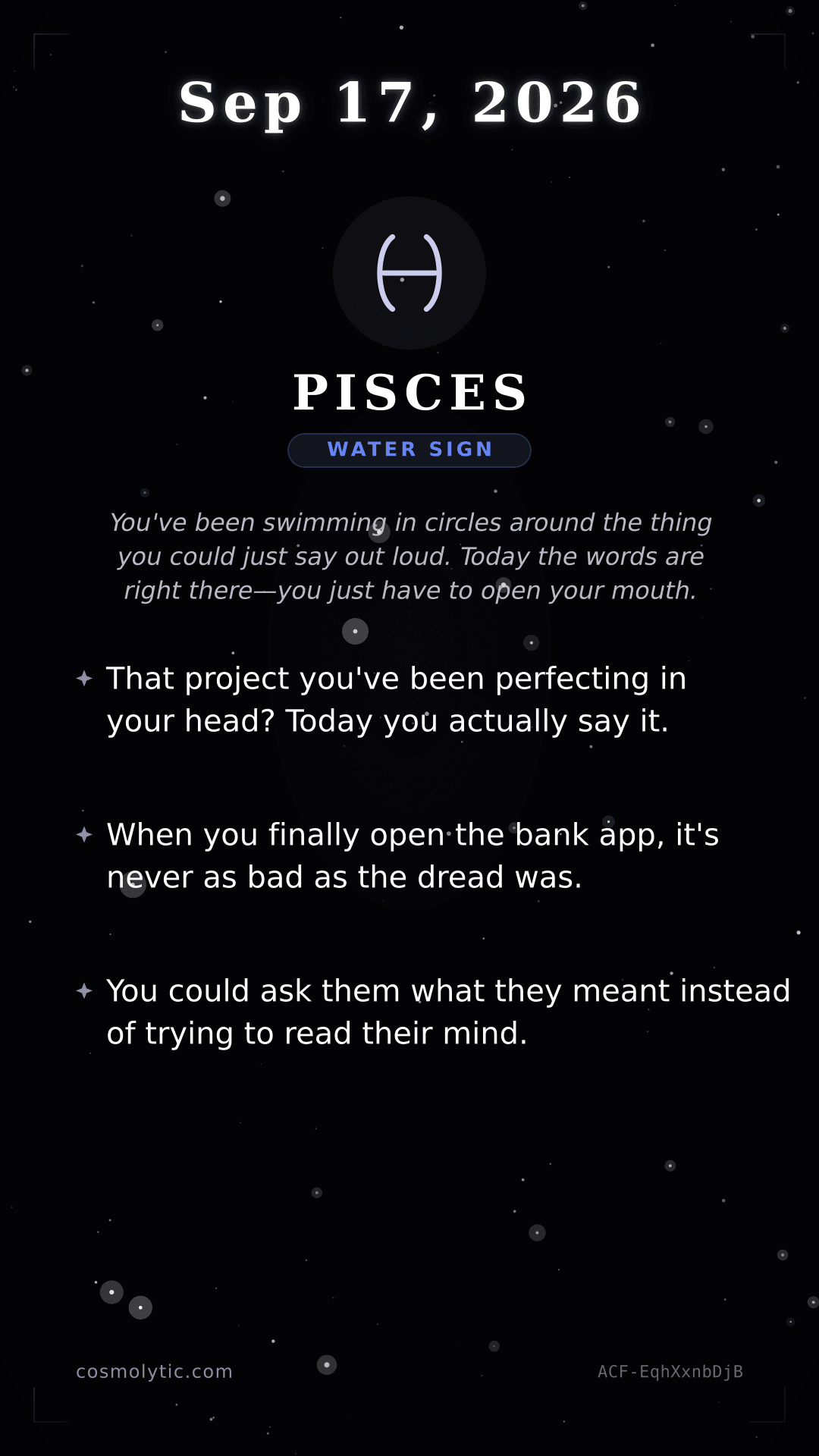 Pisces daily horoscope card for Yesterday