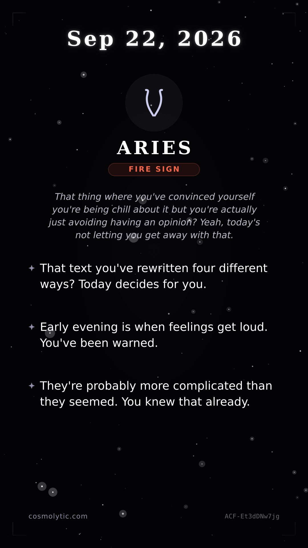Aries daily horoscope card for September 22, 2026