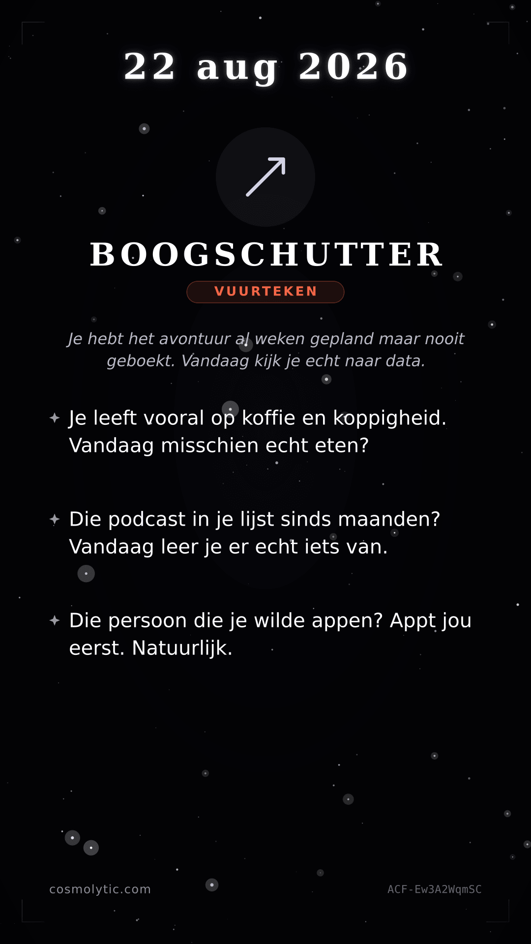 Boogschutter daghoroscoop kaart voor 22 augustus 2026