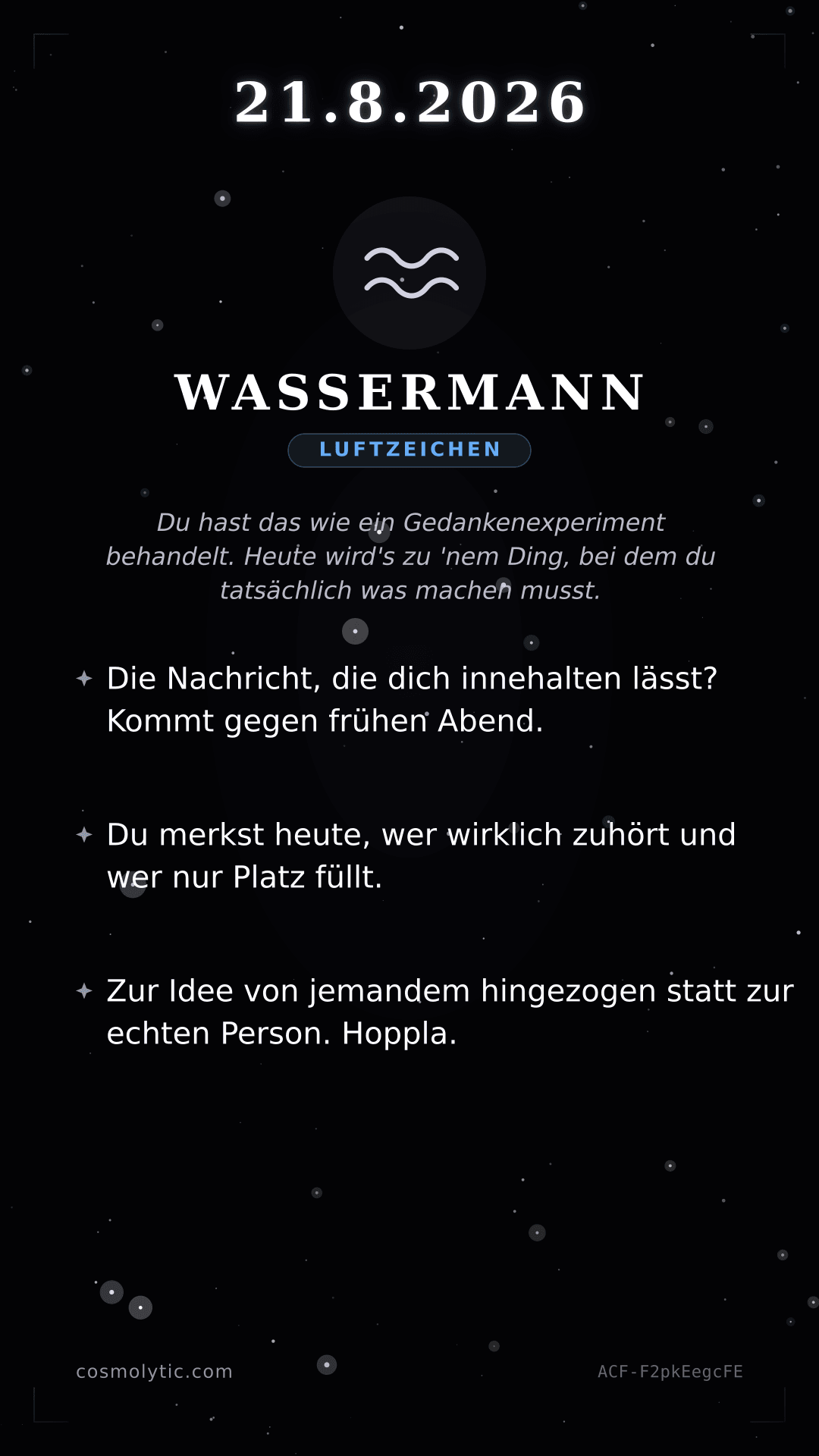 Wassermann Tageshoroskop-Karte für 21. August 2026