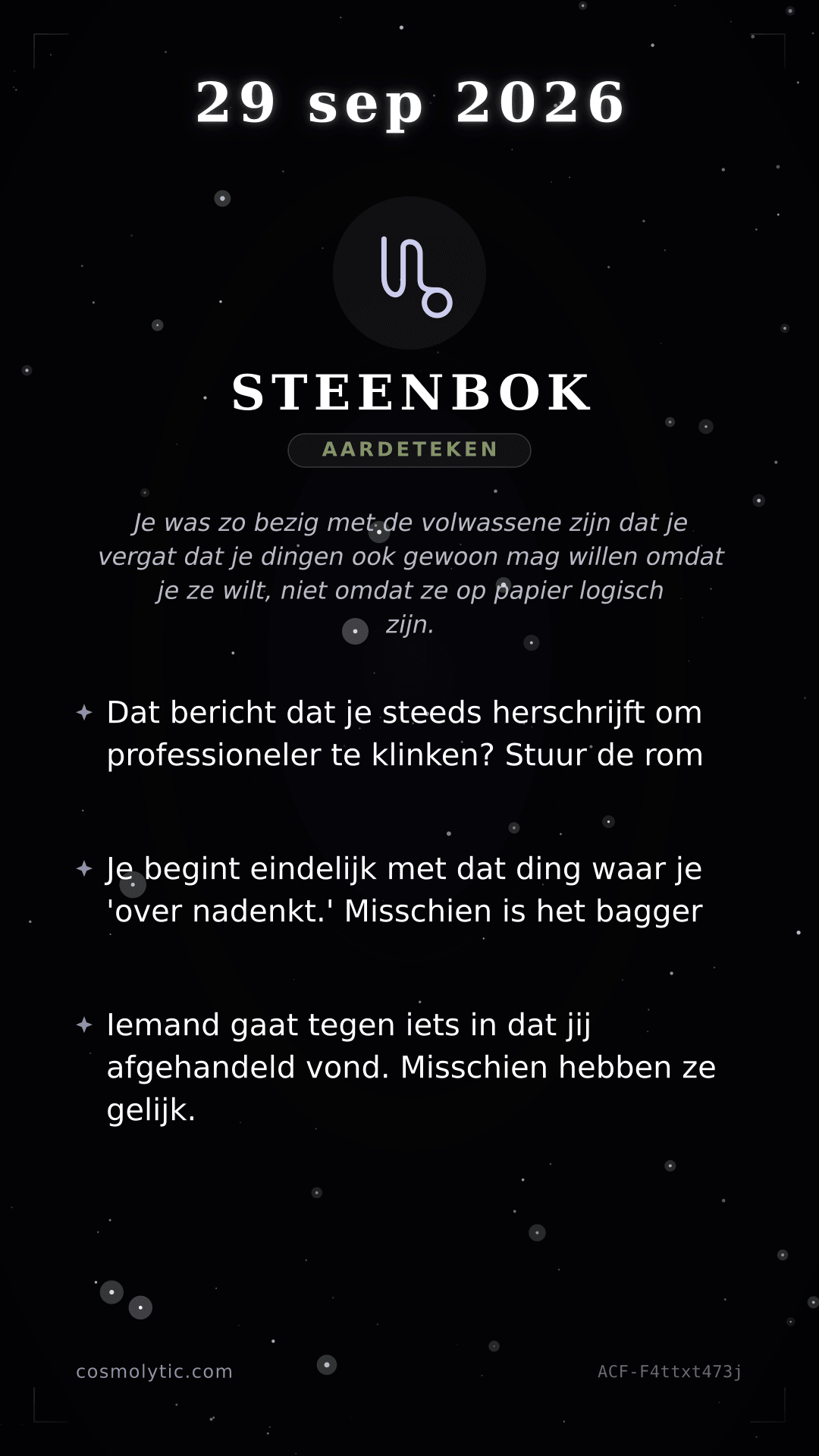 Steenbok daghoroscoop kaart voor 29 september 2026