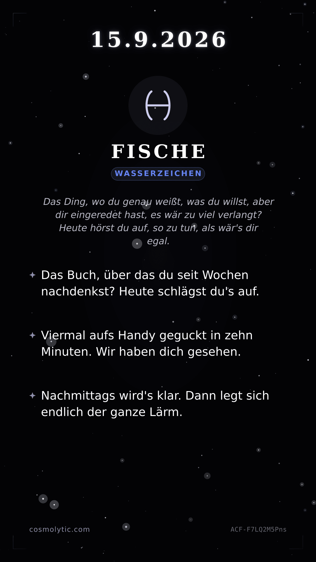 Fische Tageshoroskop-Karte für 15. September 2026