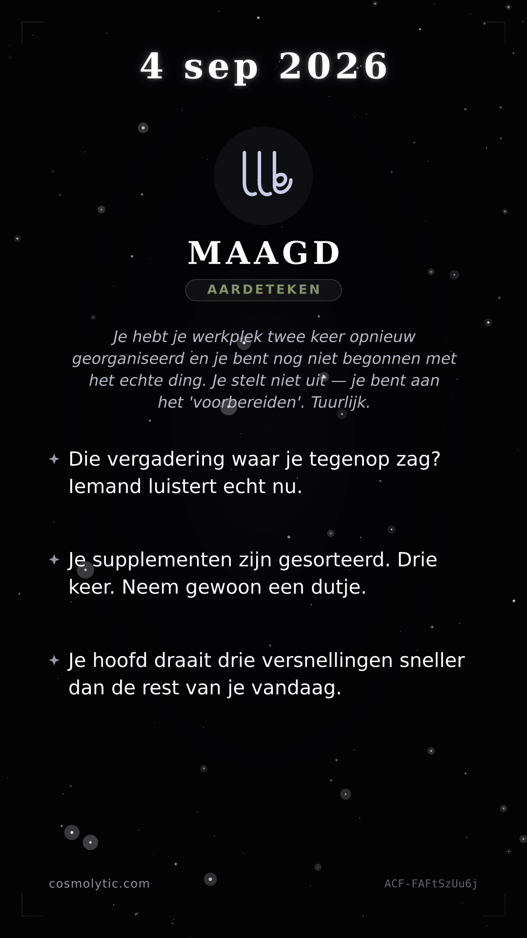 Maagd daghoroscoop kaart voor 4 september 2026