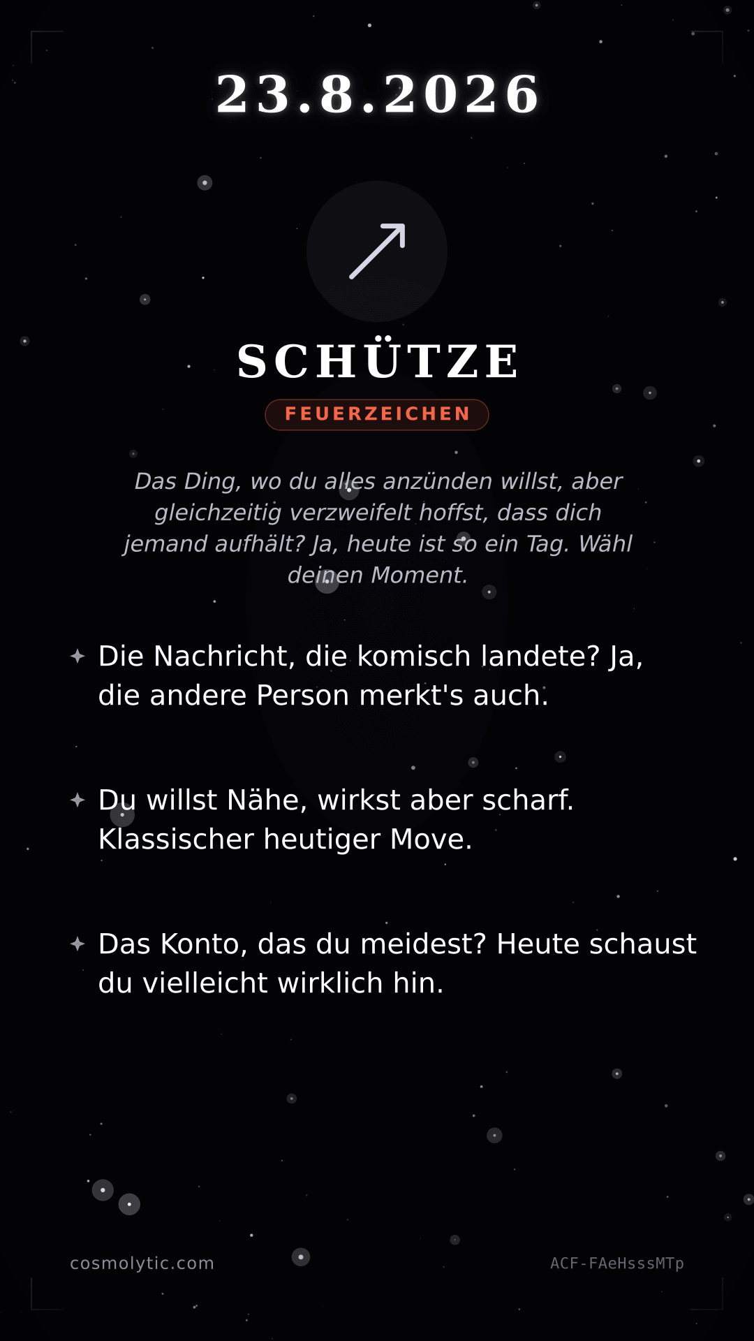Schütze Tageshoroskop-Karte für 23. August 2026