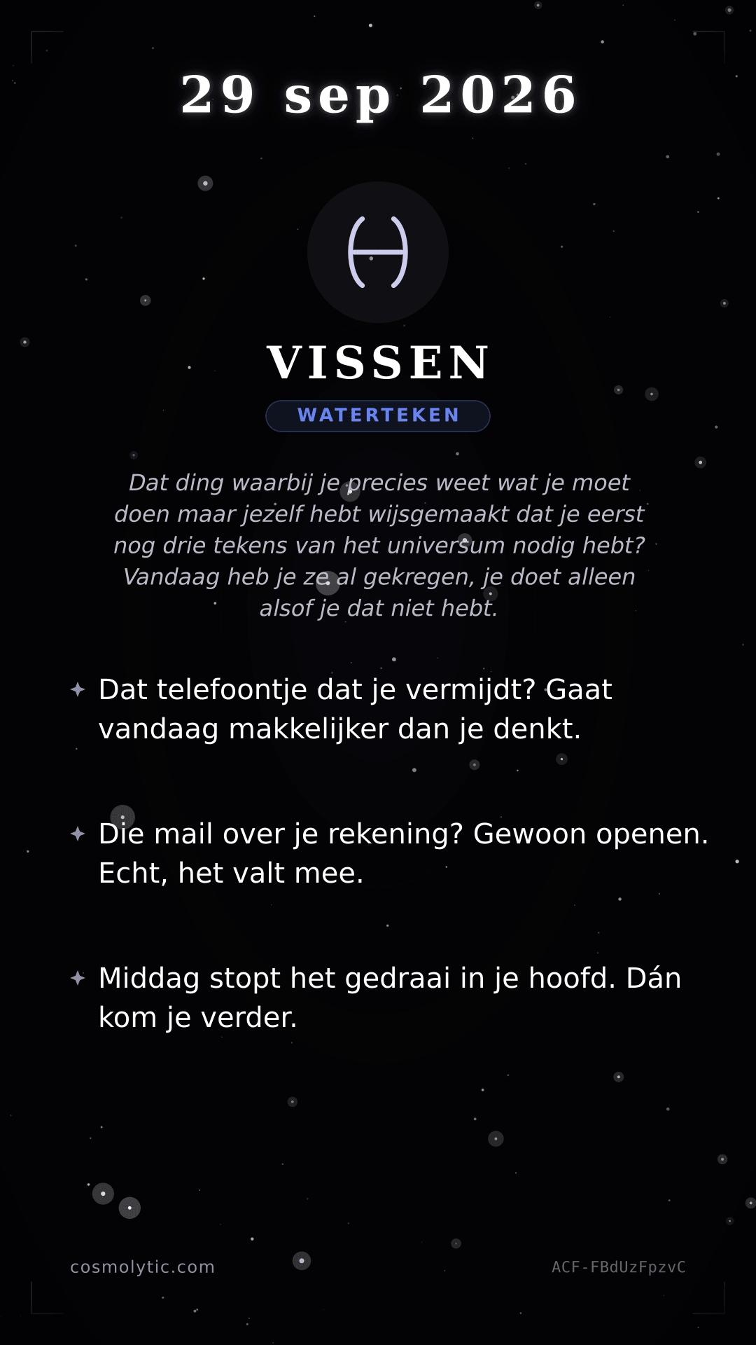Vissen daghoroscoop kaart voor 29 september 2026