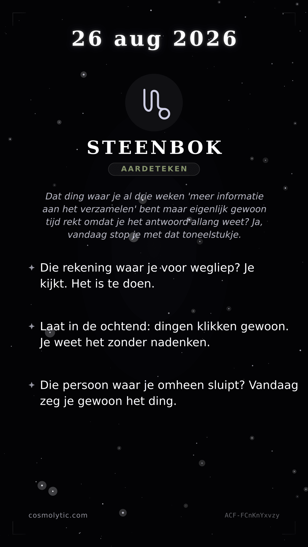 Steenbok daghoroscoop kaart voor 26 augustus 2026