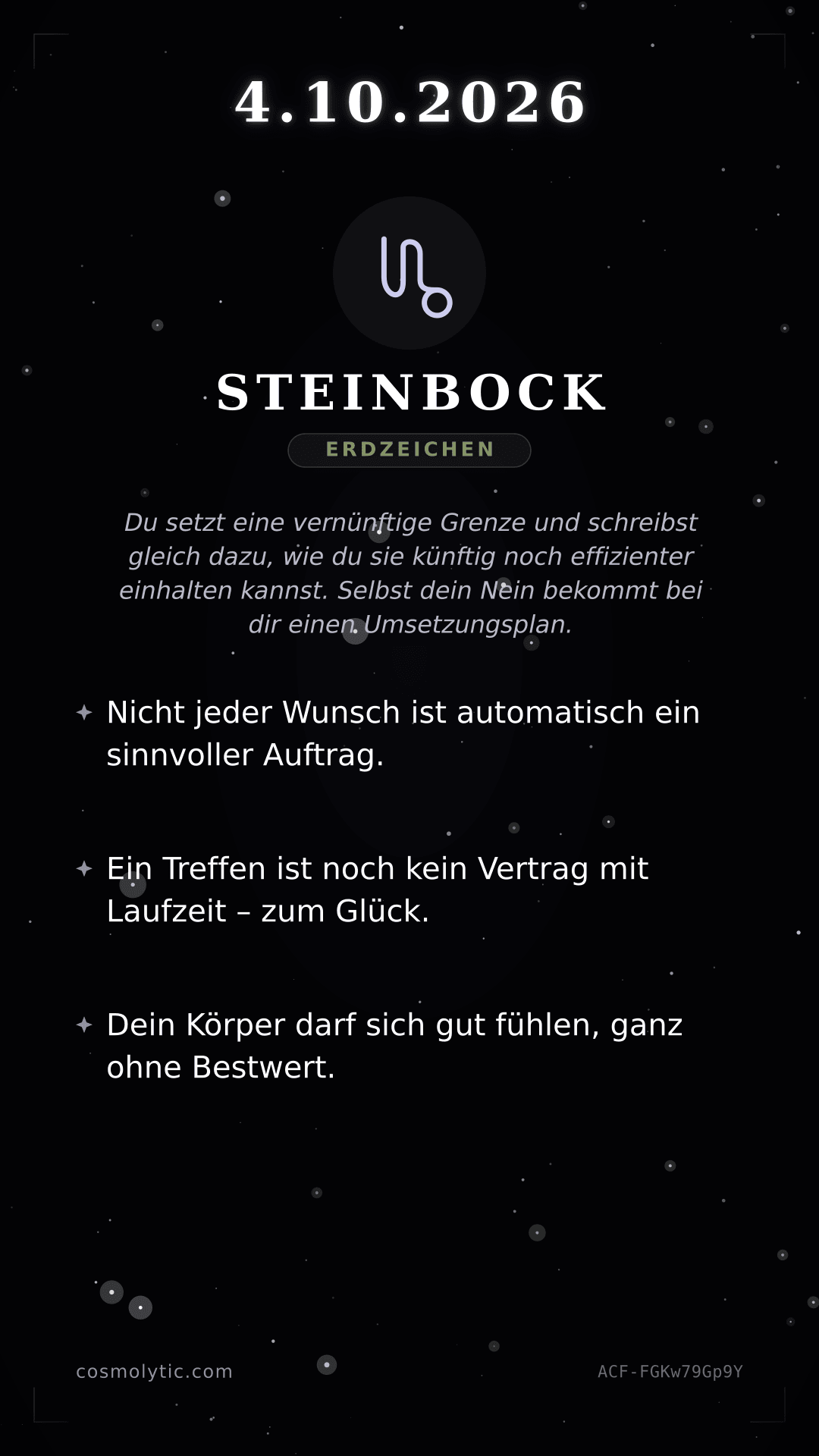 Steinbock Tageshoroskop-Karte für Morgen