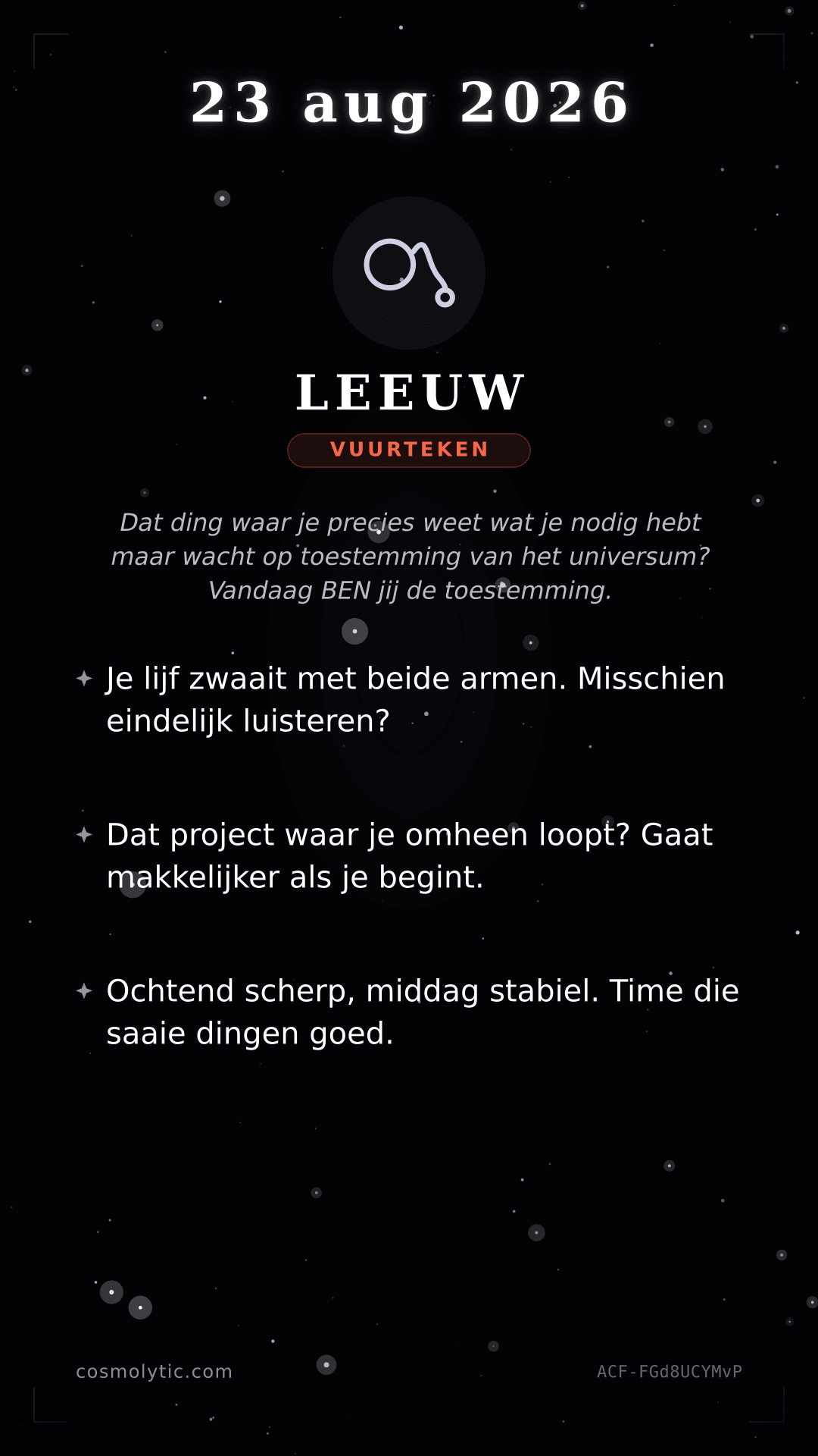 Leeuw daghoroscoop kaart voor 23 augustus 2026