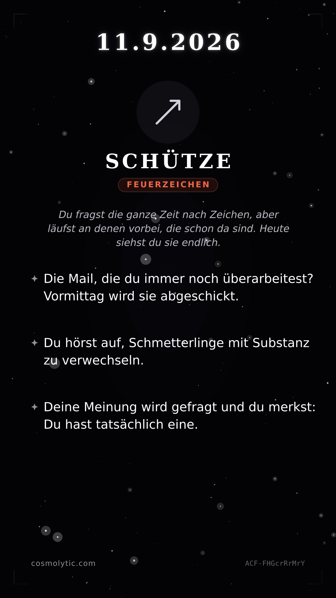 Schütze Tageshoroskop-Karte für 11. September 2026