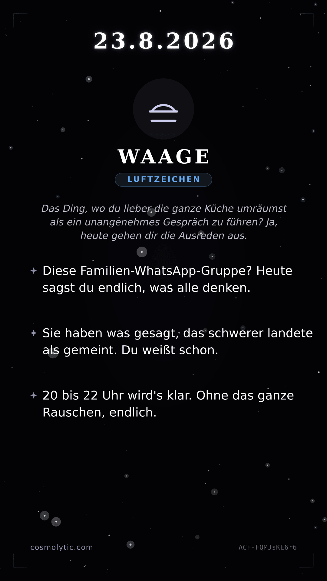 Waage Tageshoroskop-Karte für 23. August 2026