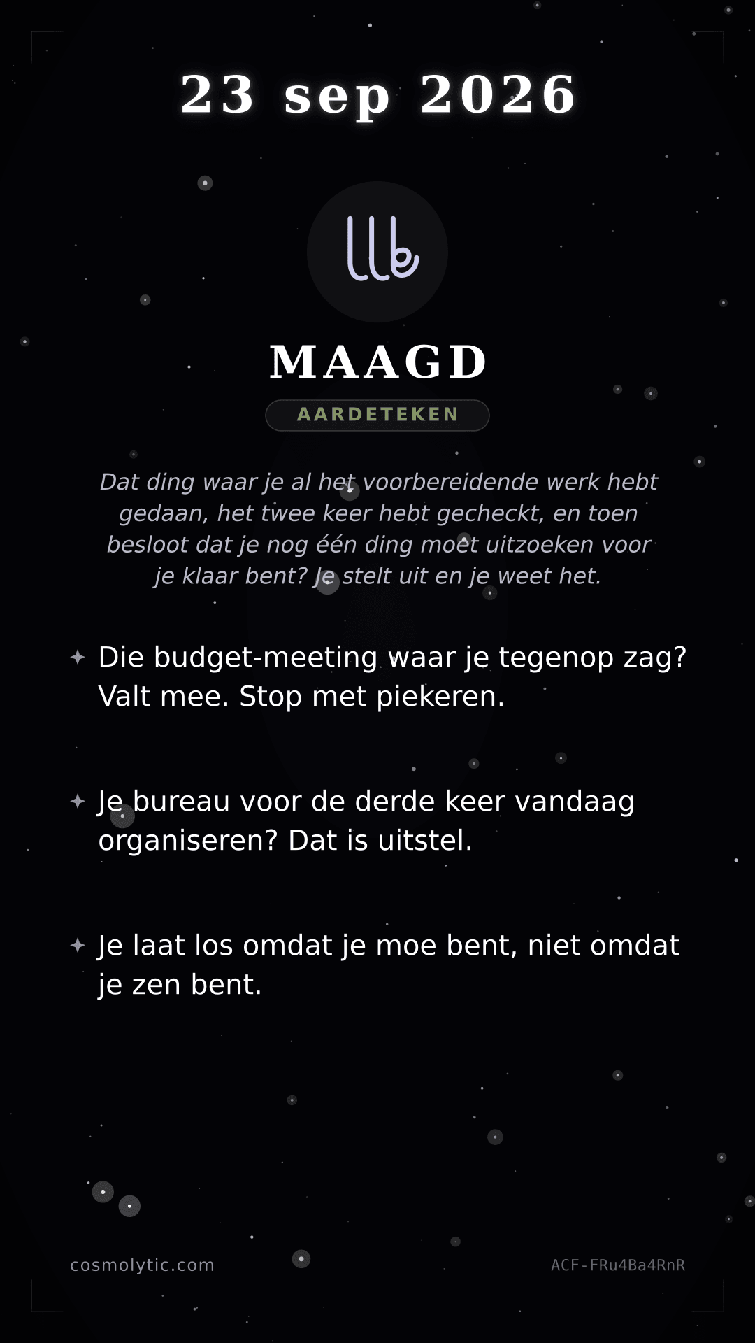Maagd daghoroscoop kaart voor 23 september 2026
