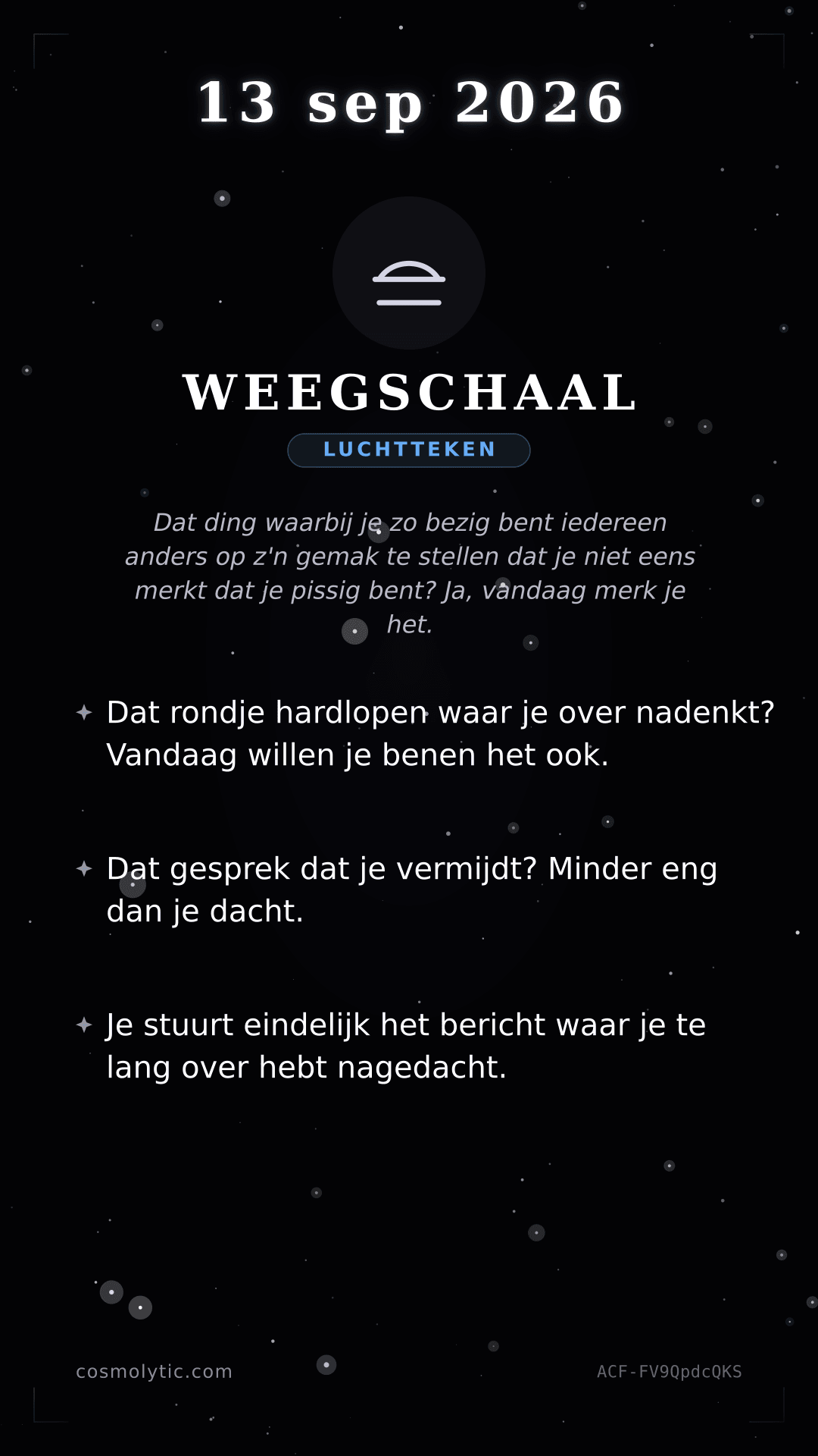 Weegschaal daghoroscoop kaart voor 13 september 2026